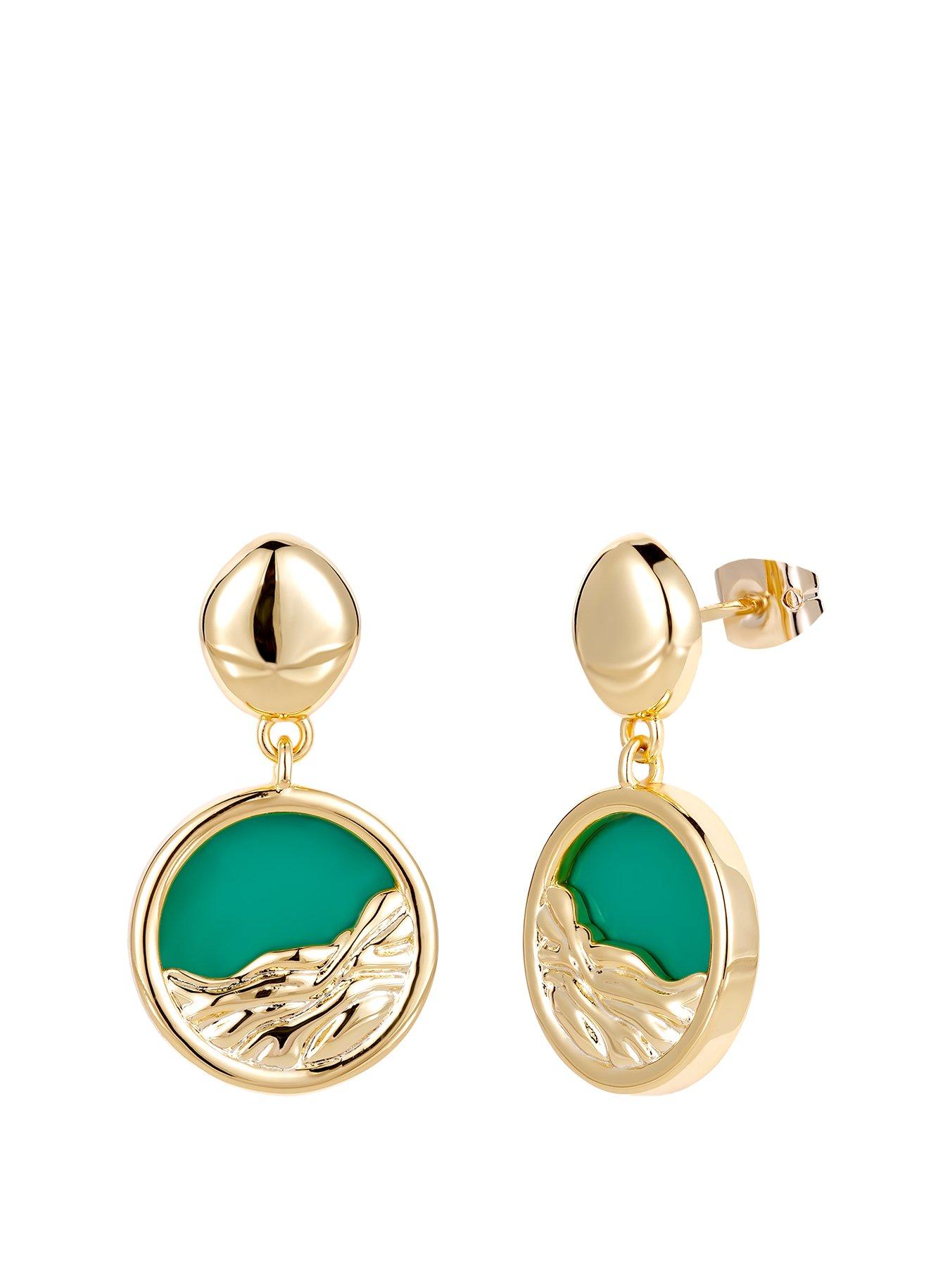 Product photograph of V By Very Gold Plated Green Dropper Earrings from very.co.uk