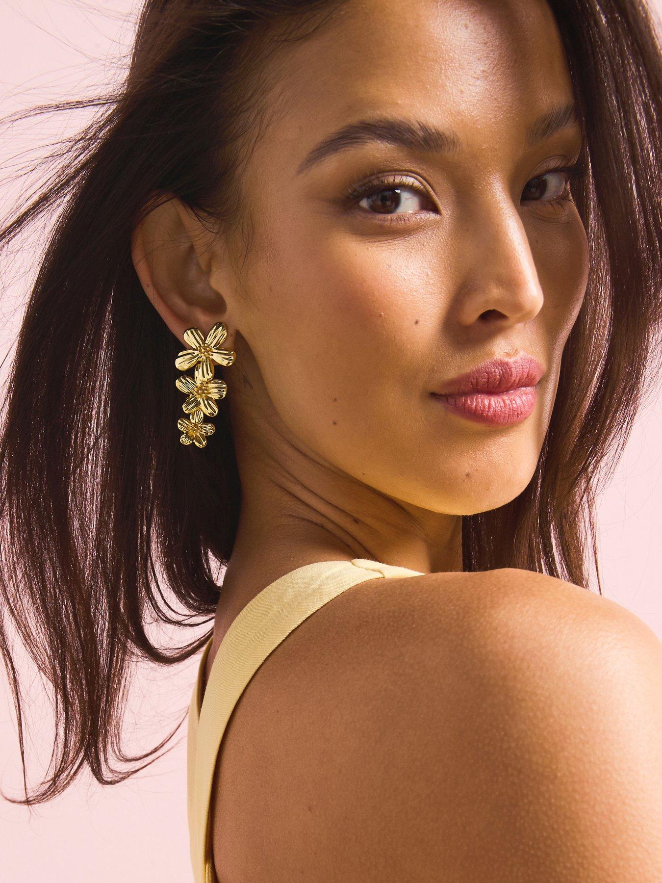 undefined Gold Plated Oversized Floral Dropper Earrings