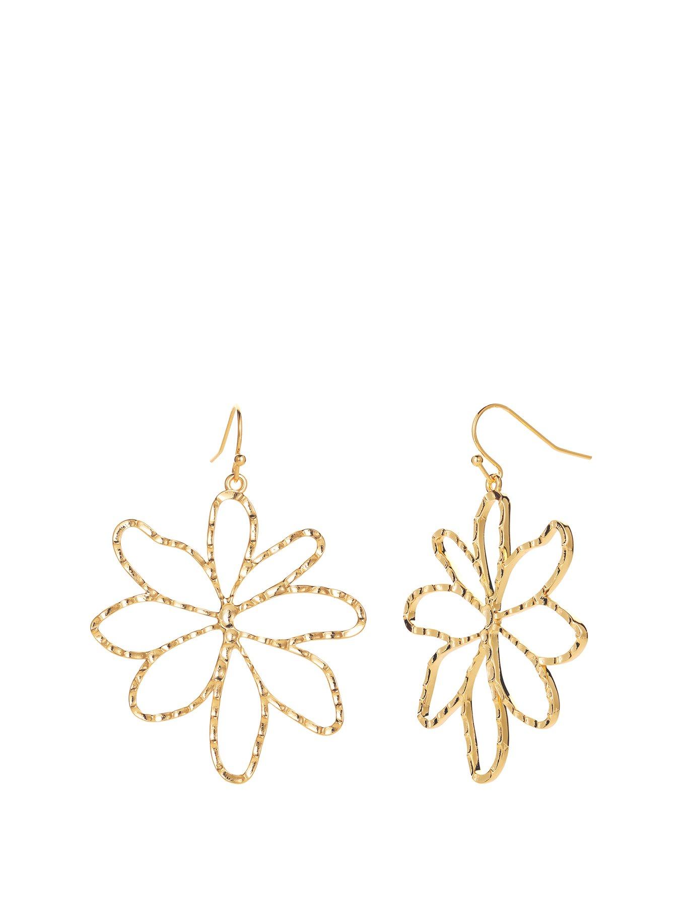 Product photograph of V By Very Gold Plated Statement Floral Dropper Earrings from very.co.uk