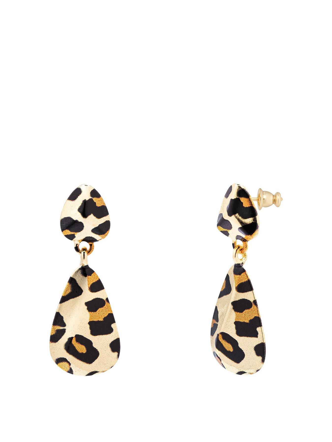 undefined Leopard Print Water Drop Dangle Earrings