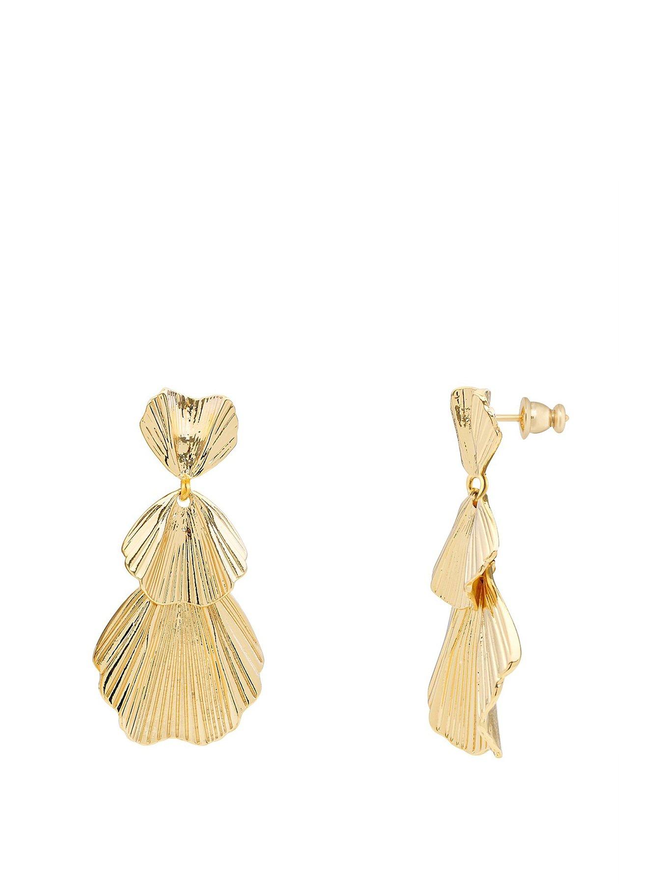 undefined Statement Gold Plated Shell Drop Earrings