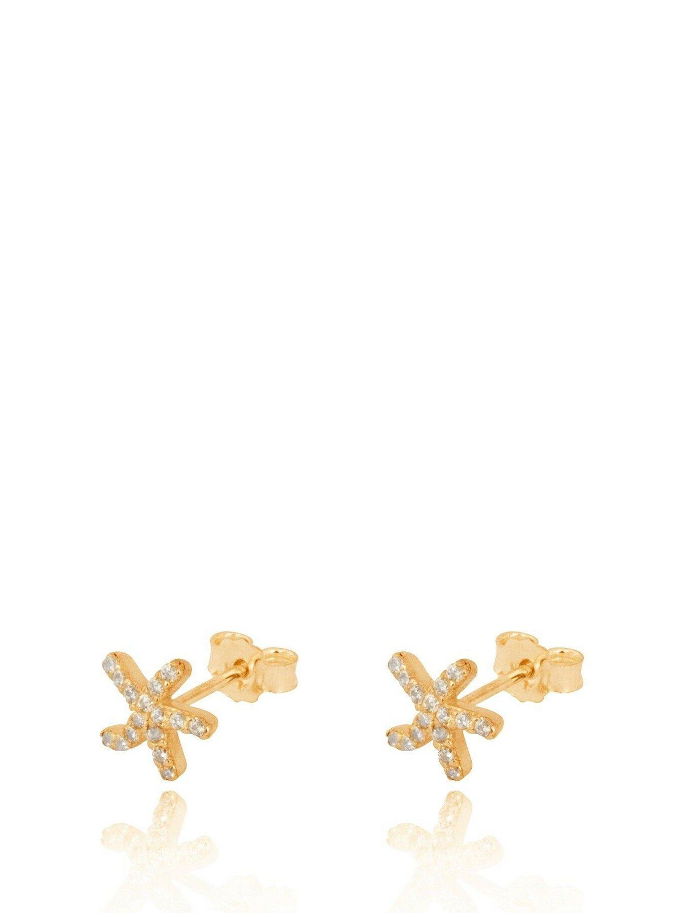 undefined Gold Plated Sterling Silver Pave Set CZ Starfish Stud Earrings