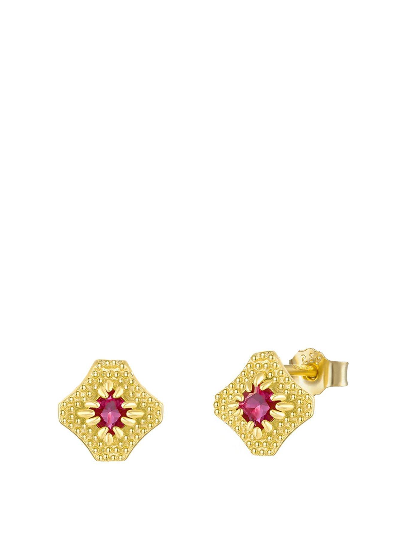 Image 1 of 5 of V by Very Gold Plated Sterling Silver Elegant Ruby CZ Studs