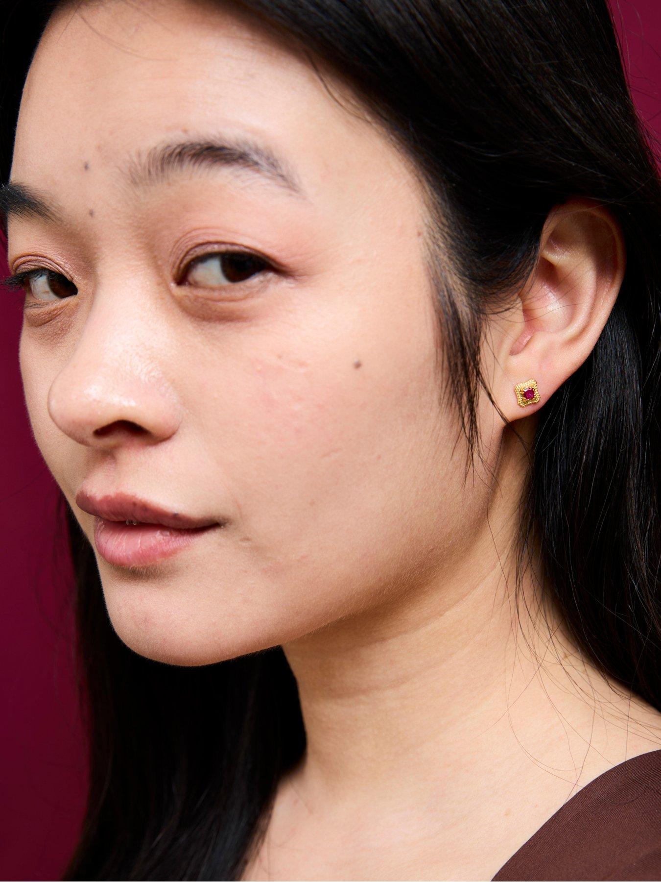 Image 2 of 5 of V by Very Gold Plated Sterling Silver Elegant Ruby CZ Studs