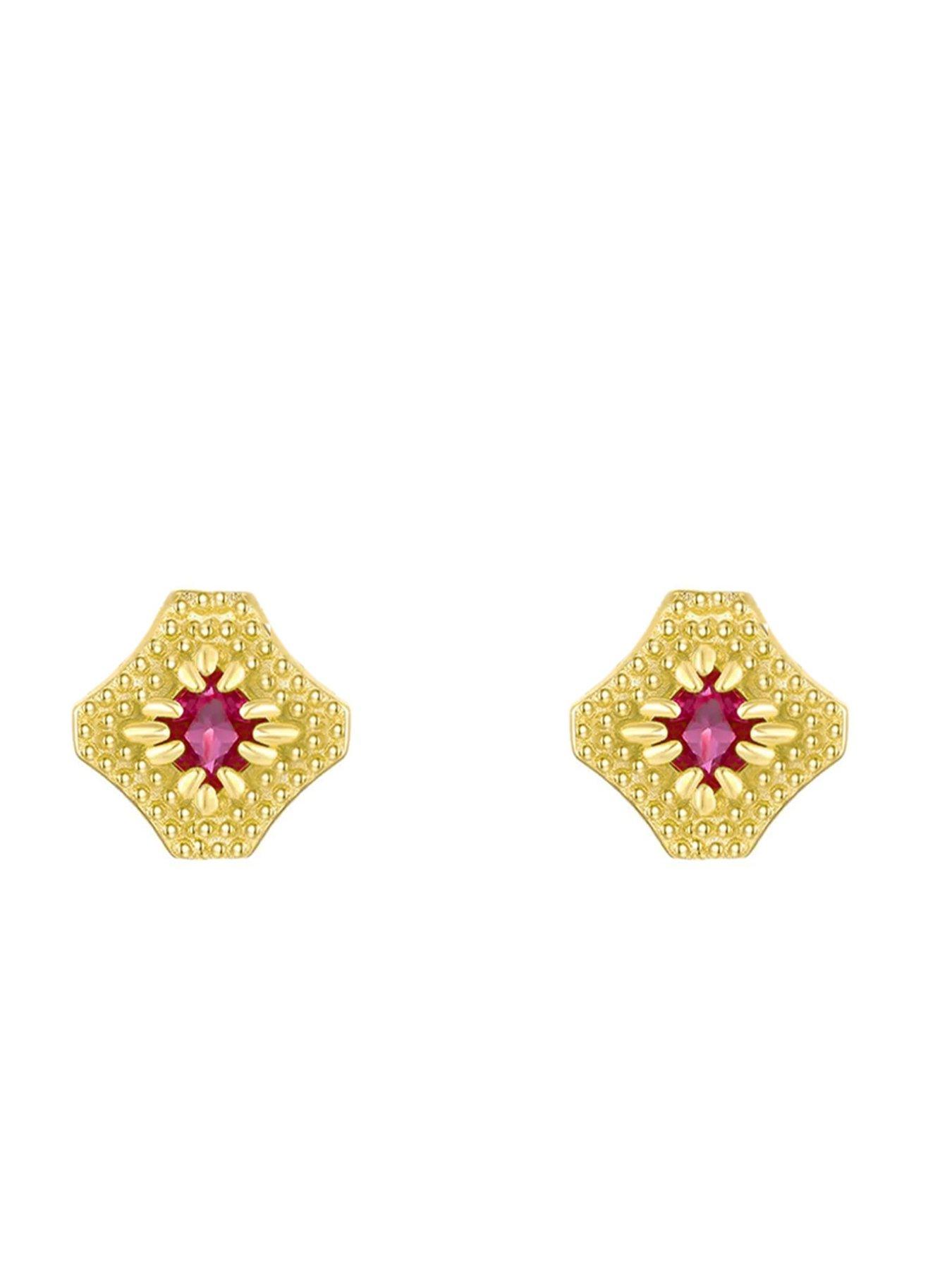 Image 3 of 5 of V by Very Gold Plated Sterling Silver Elegant Ruby CZ Studs
