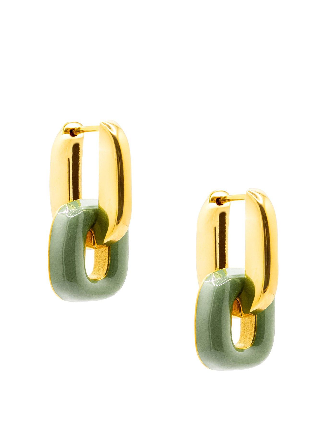 undefined Gold Plated Pistachio Enamel Interchangeable Hoop Earrings