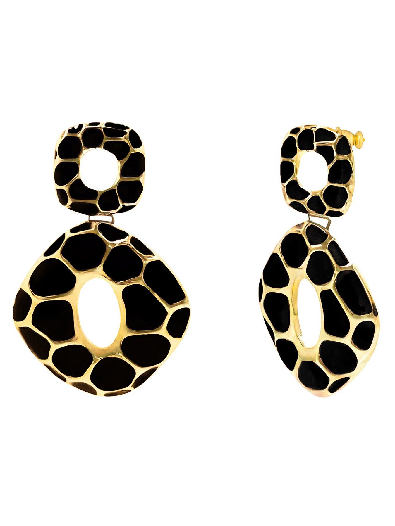 Image 2 of 5 of V by Very Gold Plated Black Leopard Vintage Drop Earrings