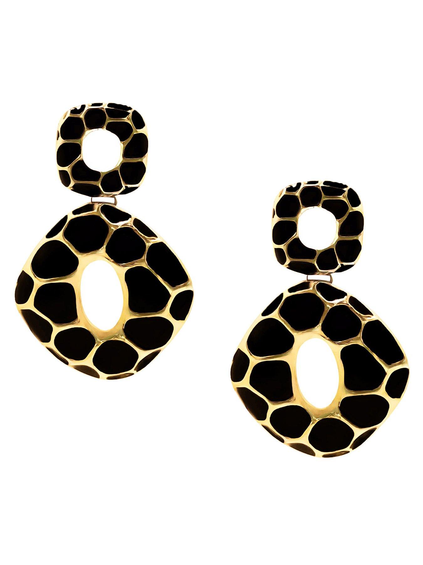 Image 3 of 5 of V by Very Gold Plated Black Leopard Vintage Drop Earrings
