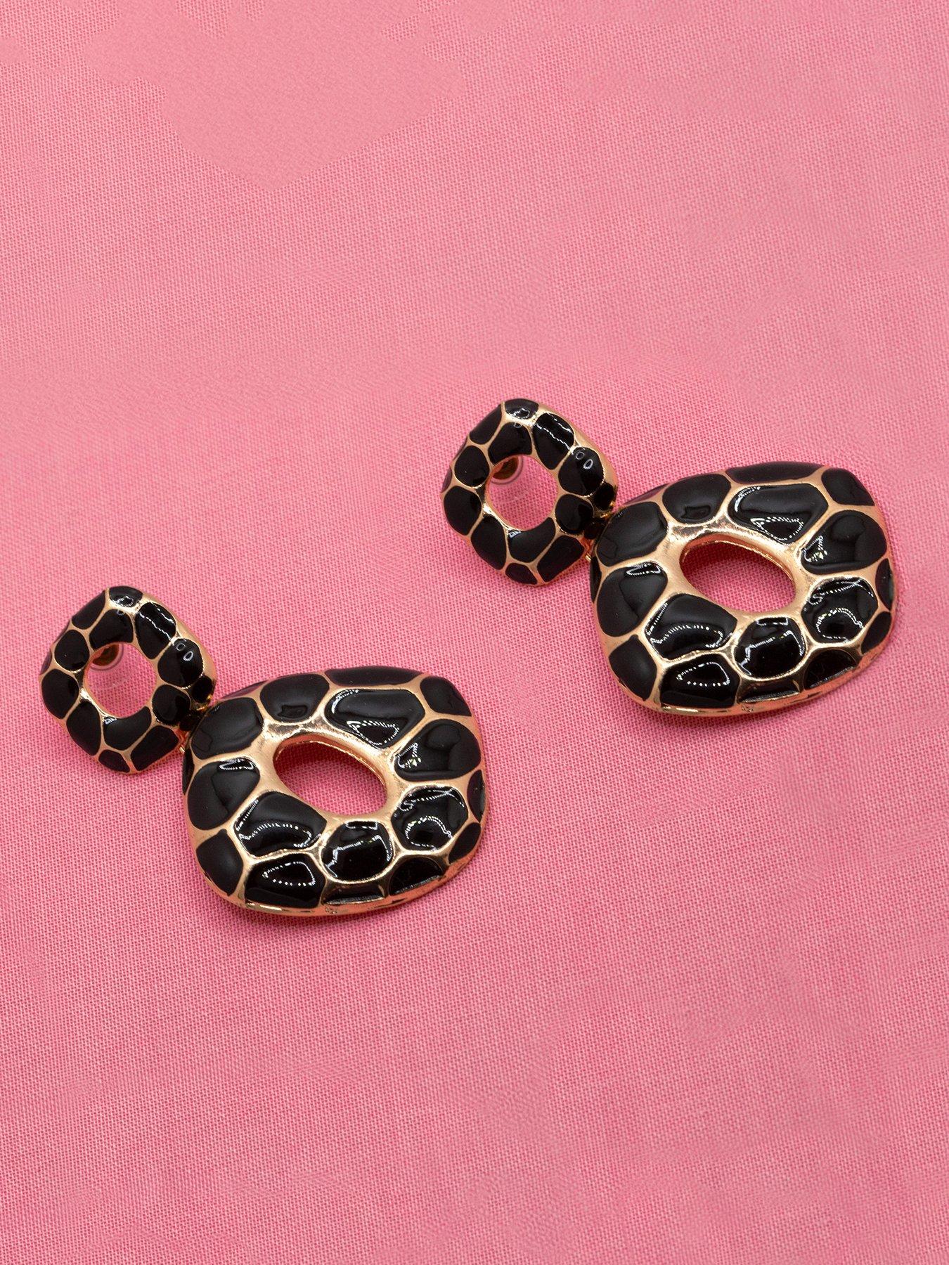 Image 5 of 5 of V by Very Gold Plated Black Leopard Vintage Drop Earrings