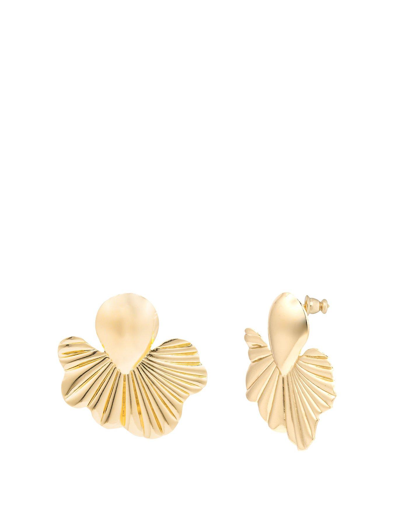 undefined Gold Plated Statement Floral Drop Earrings