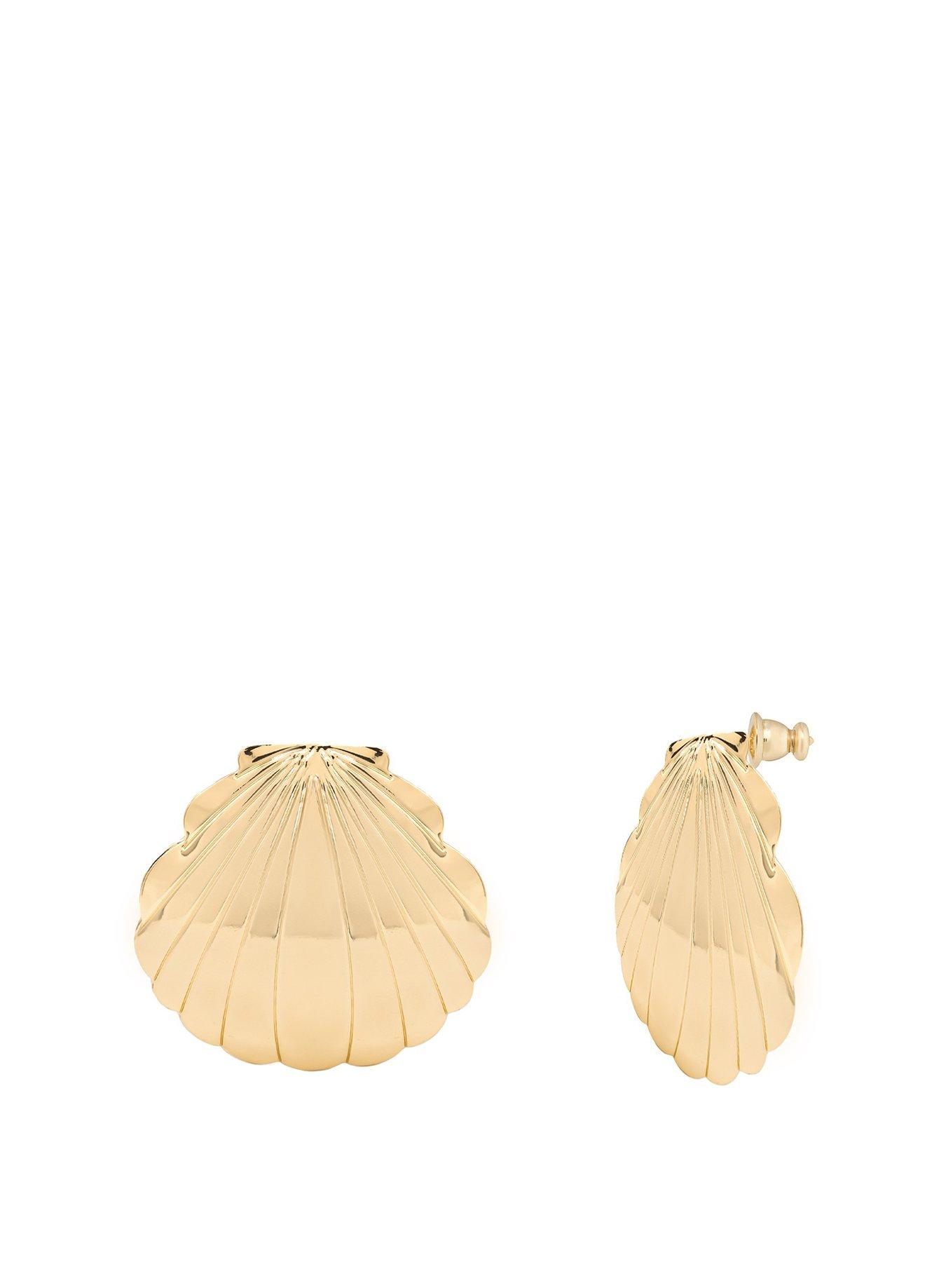 undefined Statement Gold Plated Shell Stud Earrings
