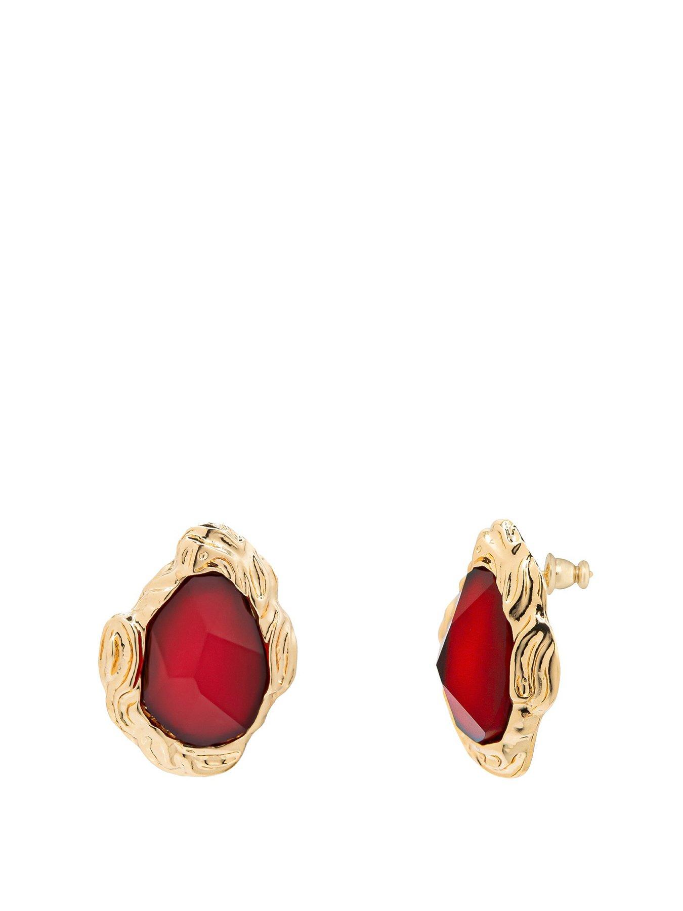Image of V by Very Gold Plated Red Molten Stud Earrings