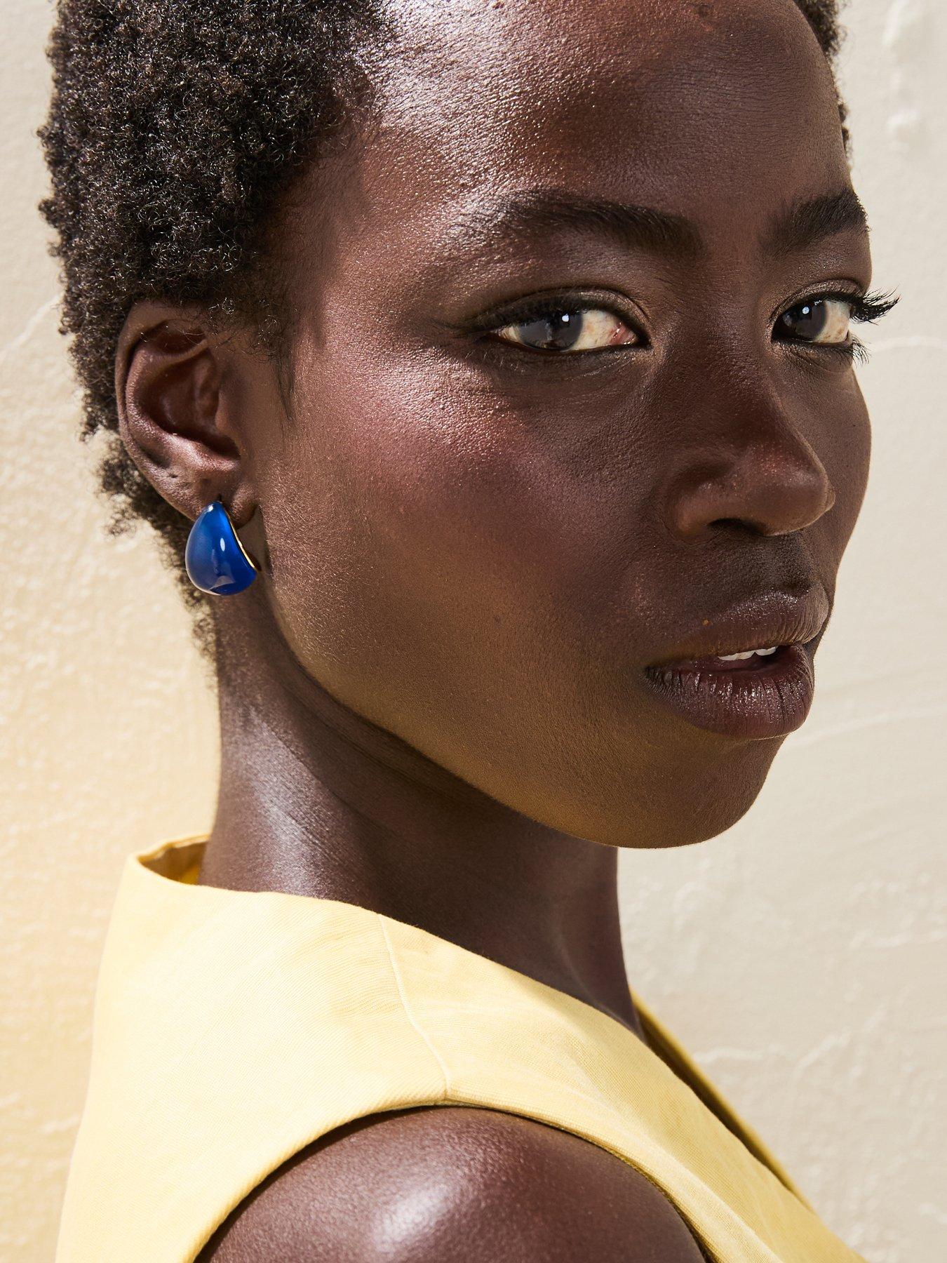 undefined Gold Plated Blue Resin Molten Teardrop Stud Earrings