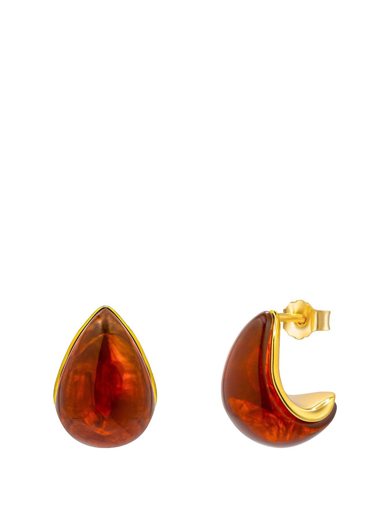 undefined Gold Plated Brown Resin Molten Teardrop Stud Earrings