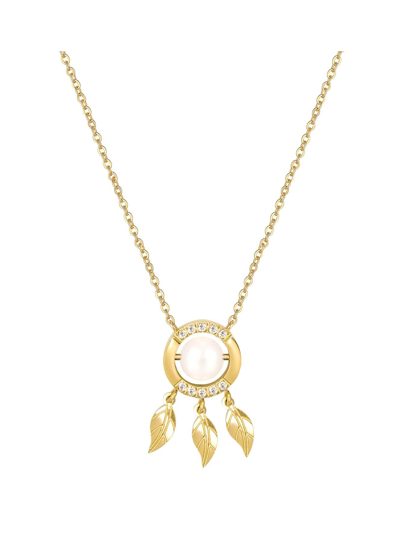 undefined Gold Plated Pearl CZ Dream Catcher Pendant