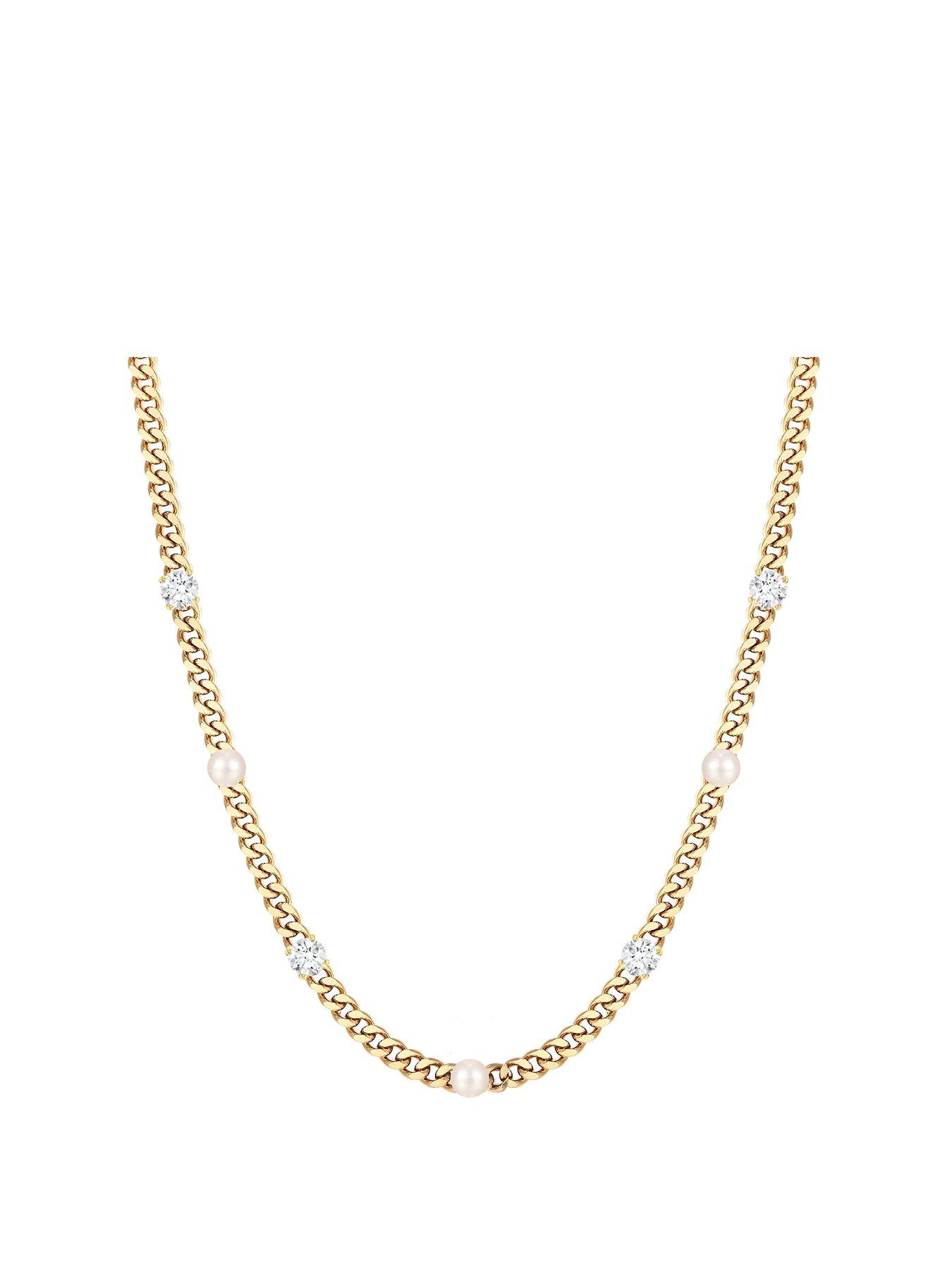 undefined Gold Plated Curb Chain With CZ and Pearls