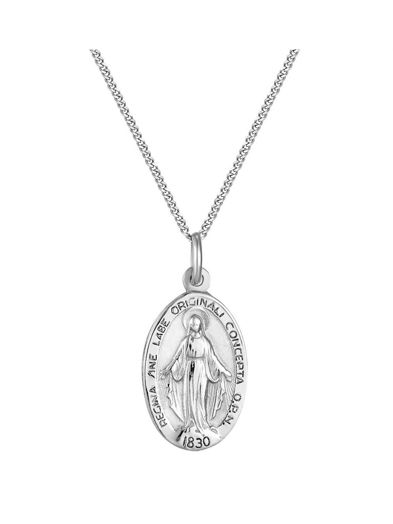 Product photograph of V By Very Sterling Silver Reversible Miraculous Medal Pendant from very.co.uk