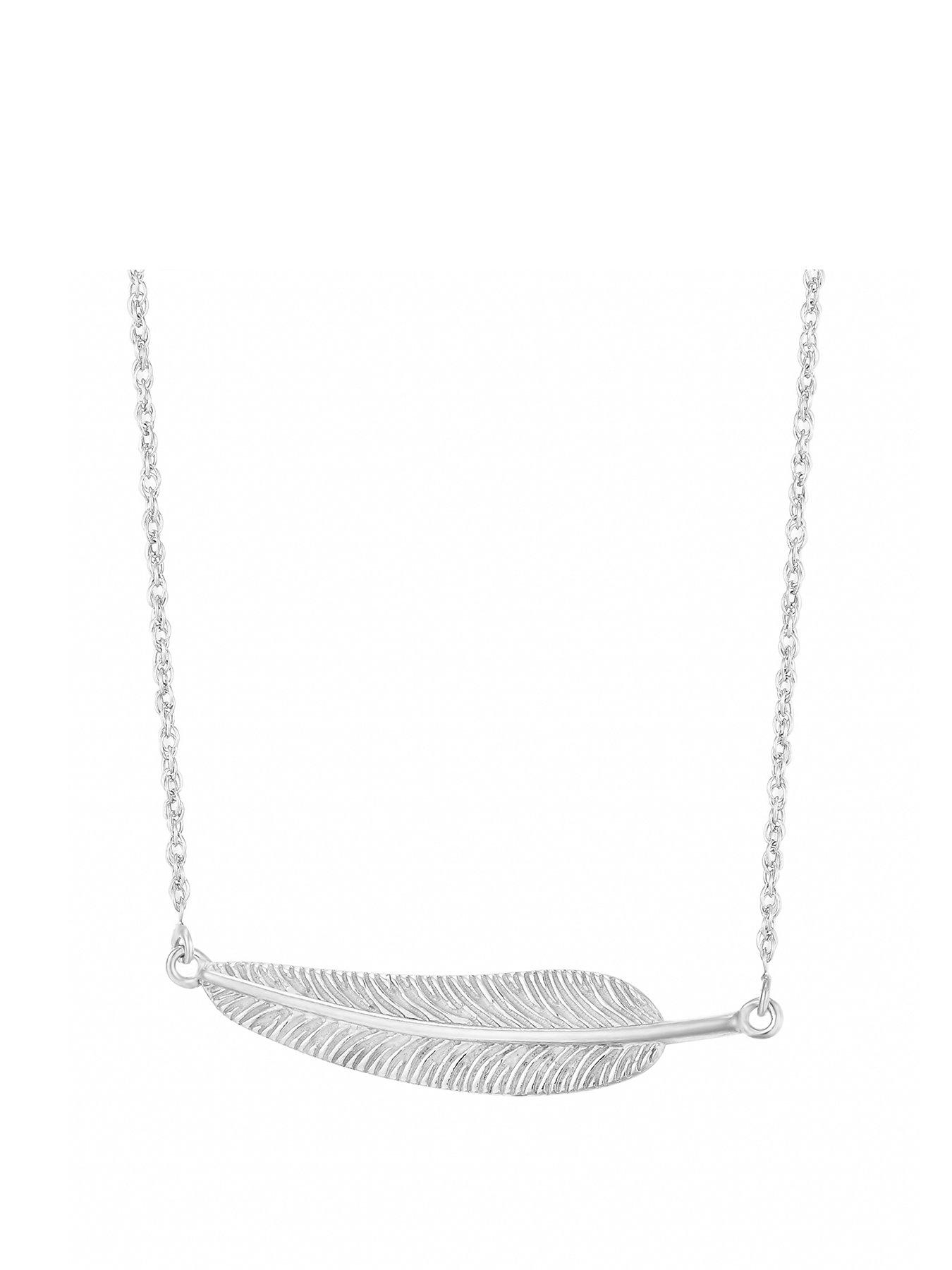 V by Very Sterling Silver Sideways Feather Necklace