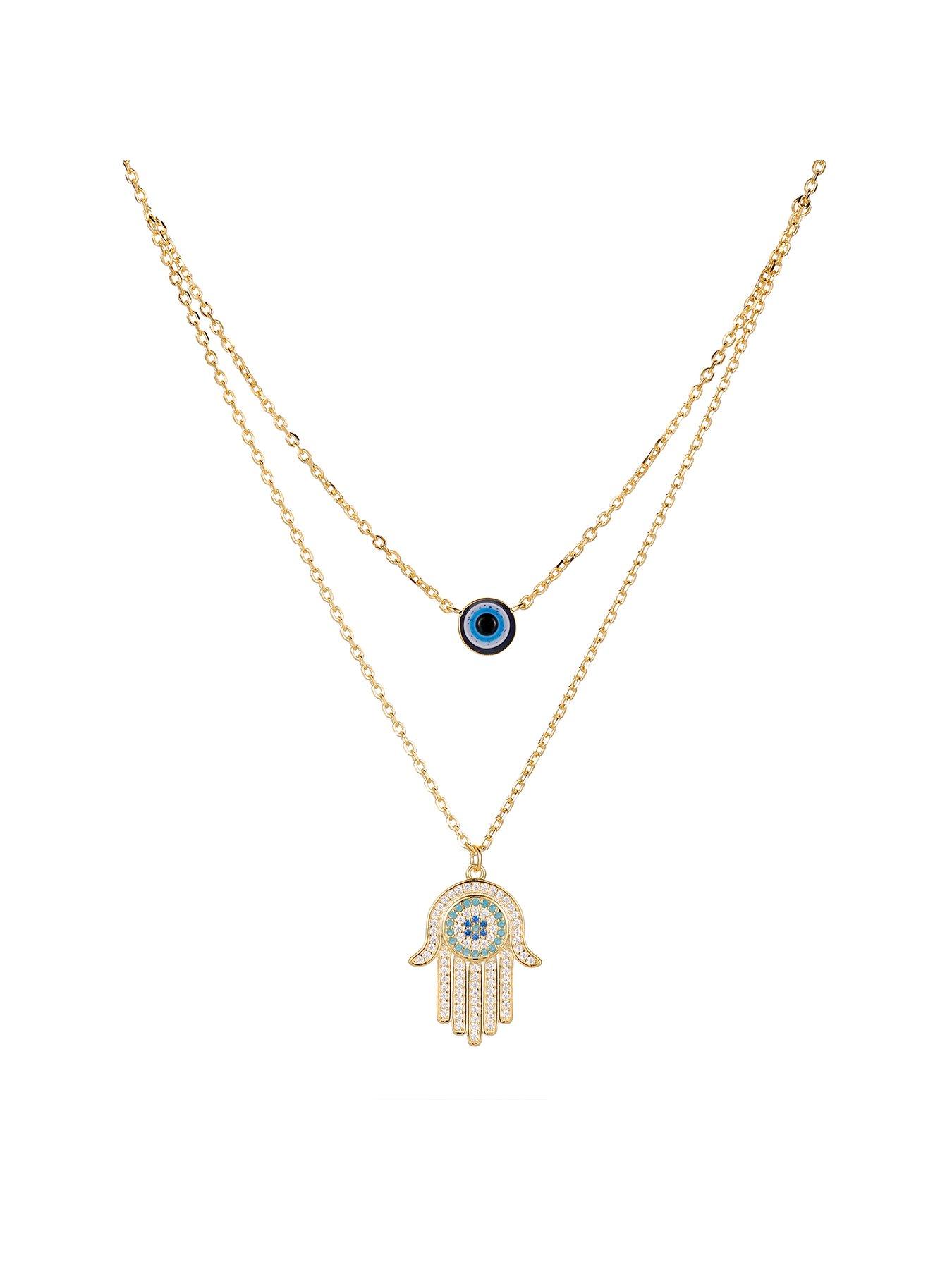 undefined Gold Plated Sterling Silver Hamza Evil Eye Necklace