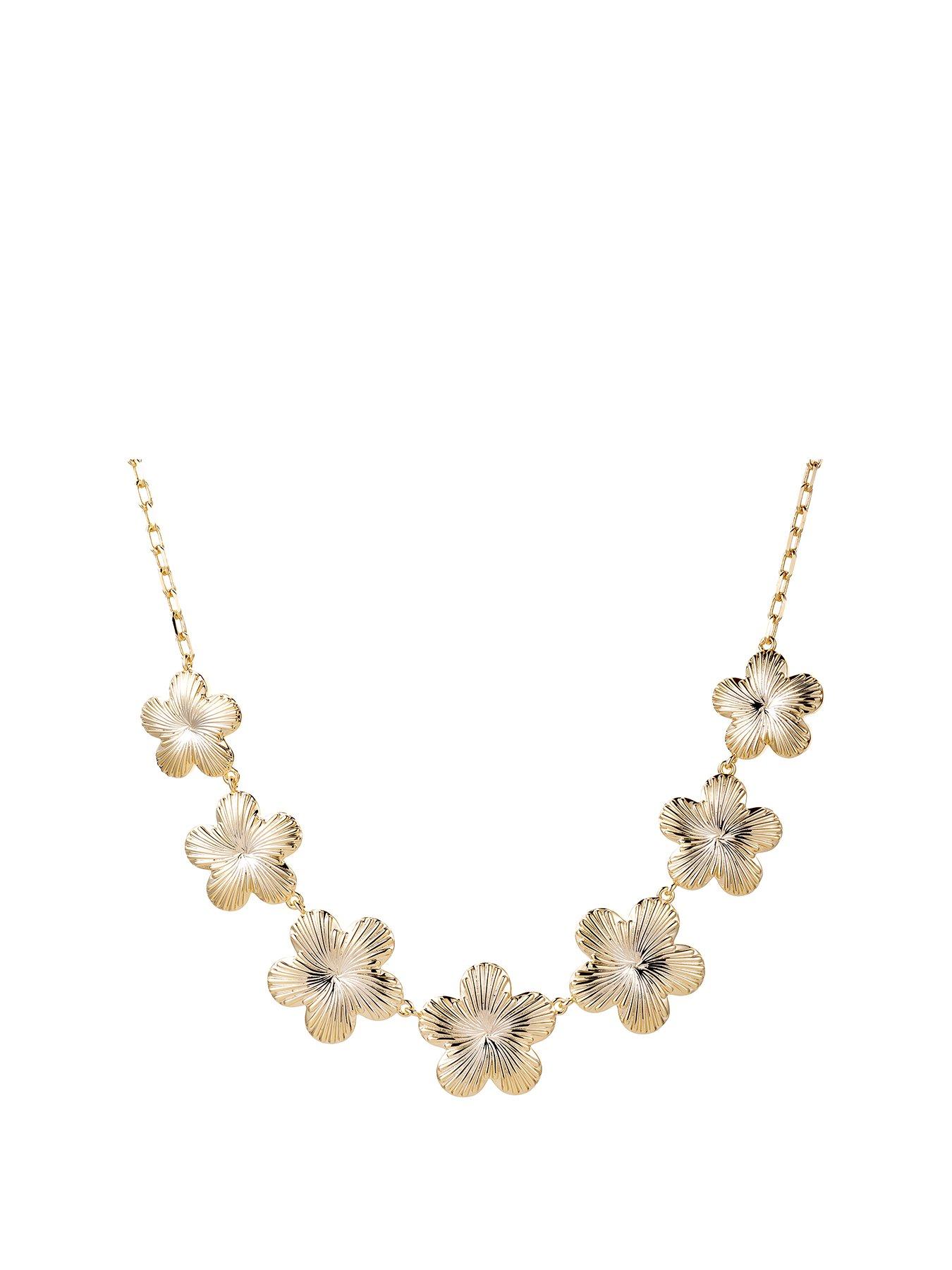 undefined Gold Plated Statement Textured Floral Necklace
