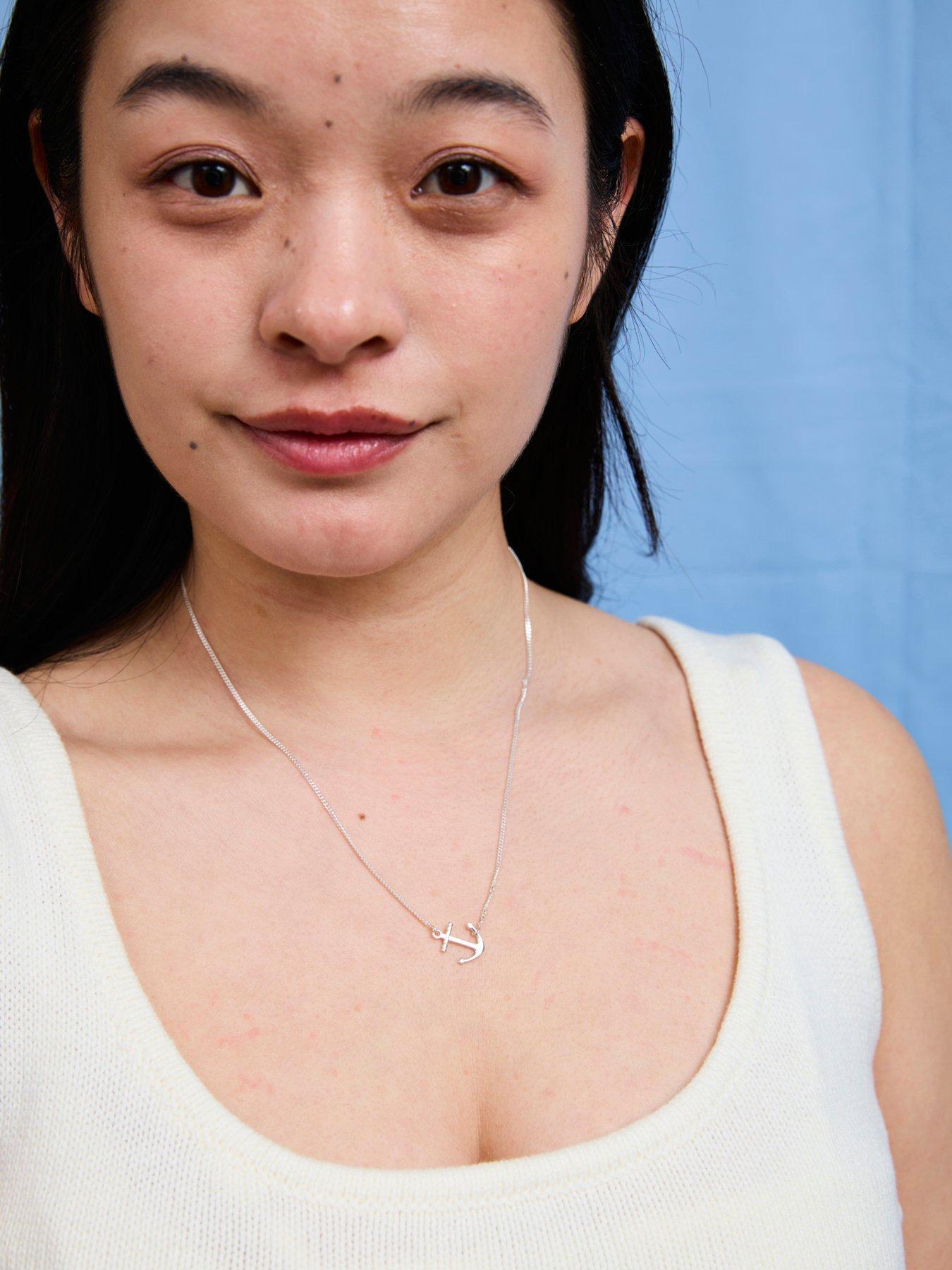 undefined Sterling Silver Sideways Anchor Necklace