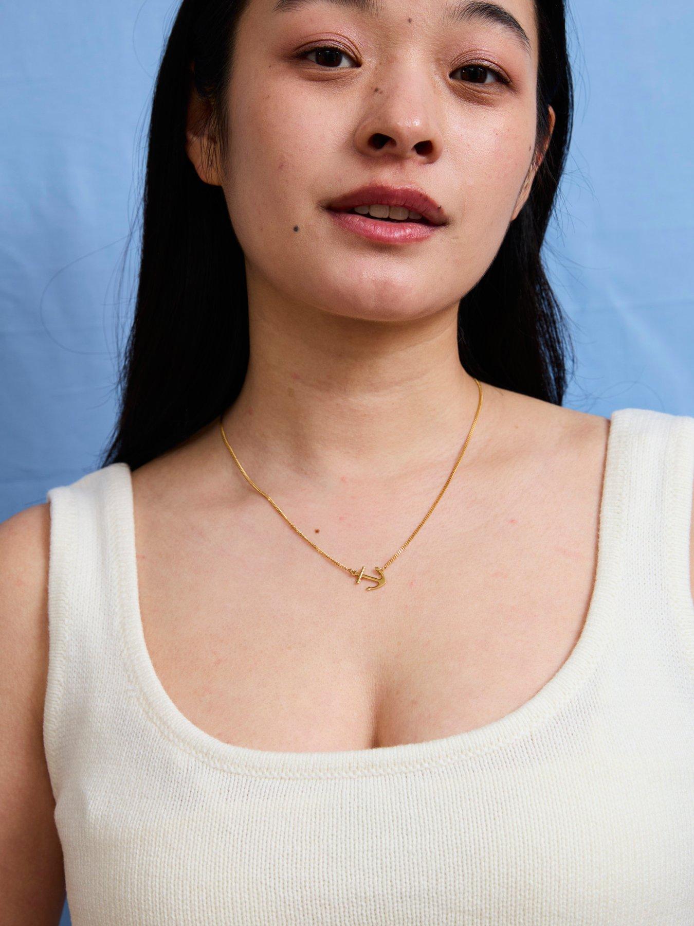 undefined Gold Plated Sterling Silver Sideways Anchor Necklace