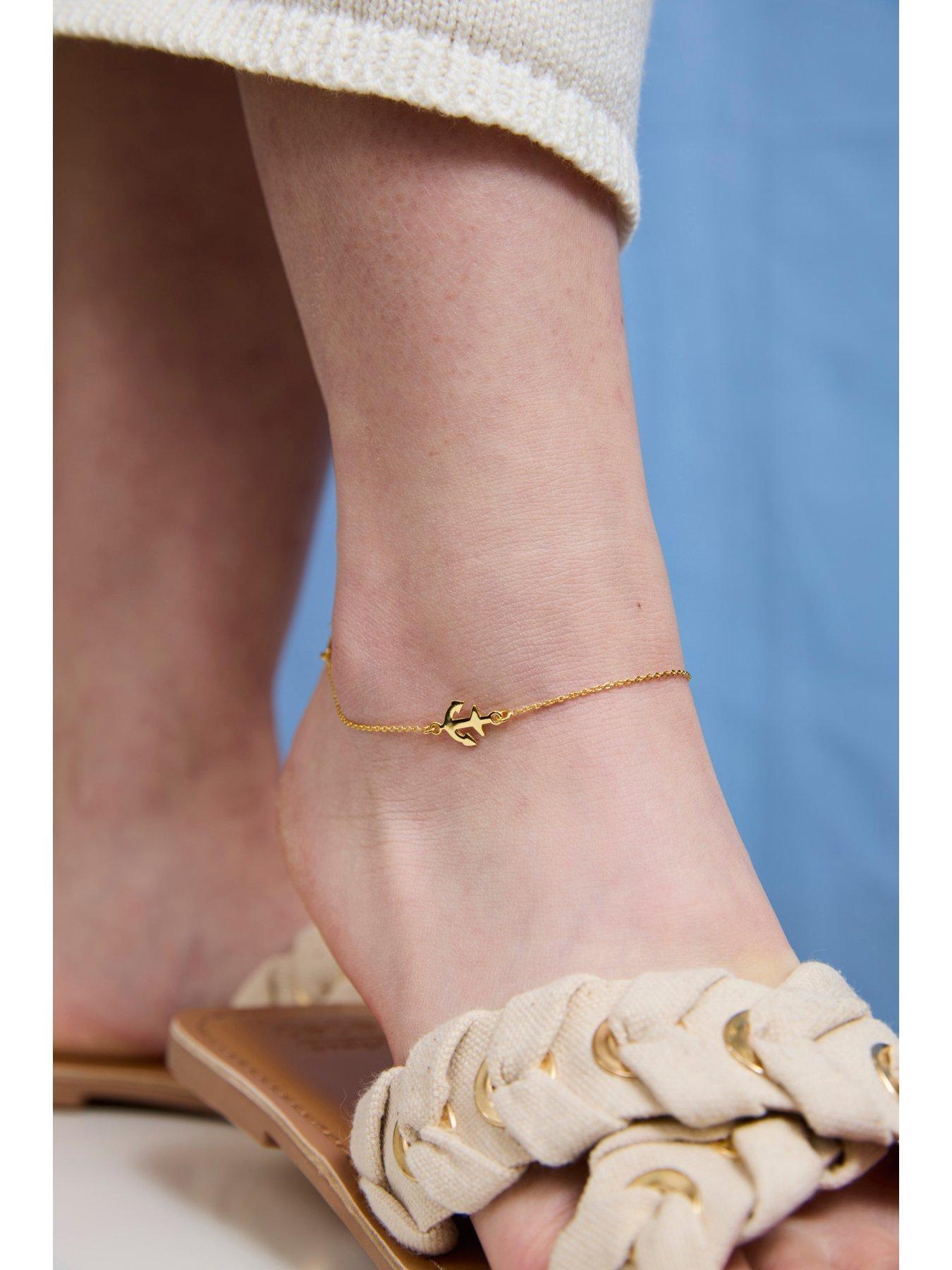 undefined Gold Plated Sterling Silver Triple Anchor Charm Anklet