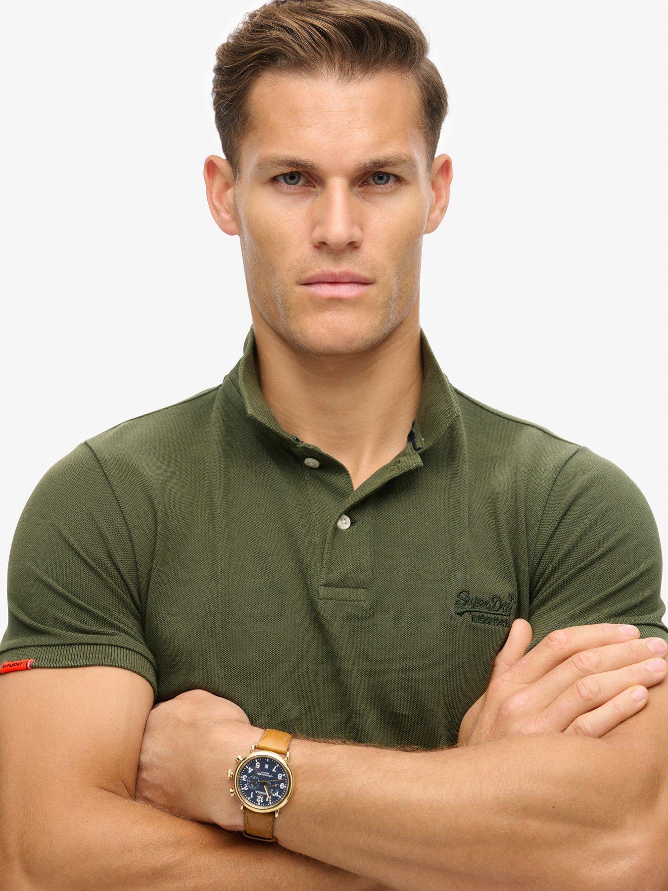 Image 4 of 5 of Superdry Vintage Slim Fit Short Sleeve Polo Shirt - Khaki