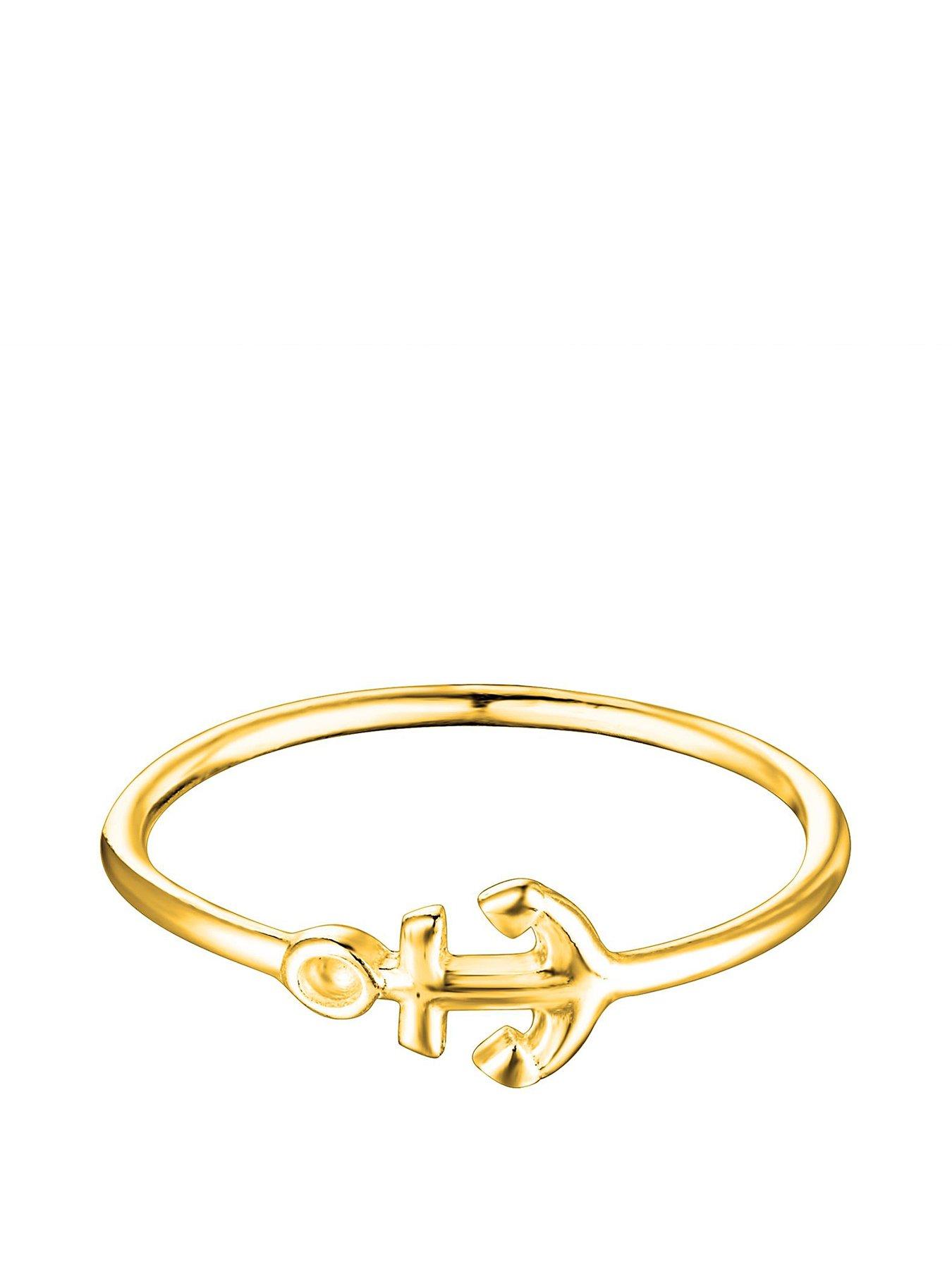 undefined Dainty Gold Plated Sterling Silver Anchor Ring