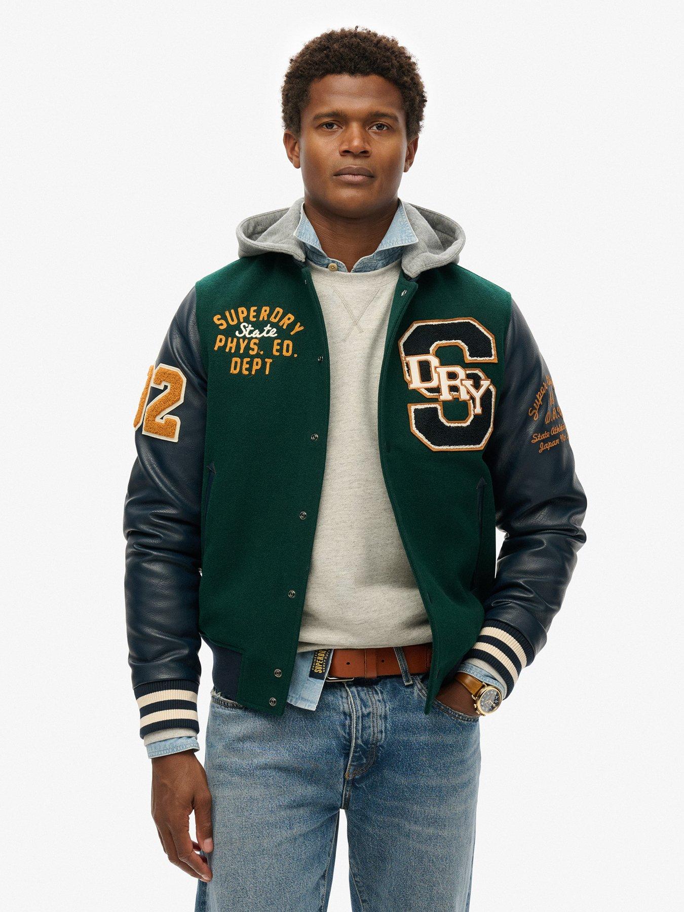 Image 1 of 6 of Superdry Collegiate Patchwork Bomber Jacket - Dark Green
