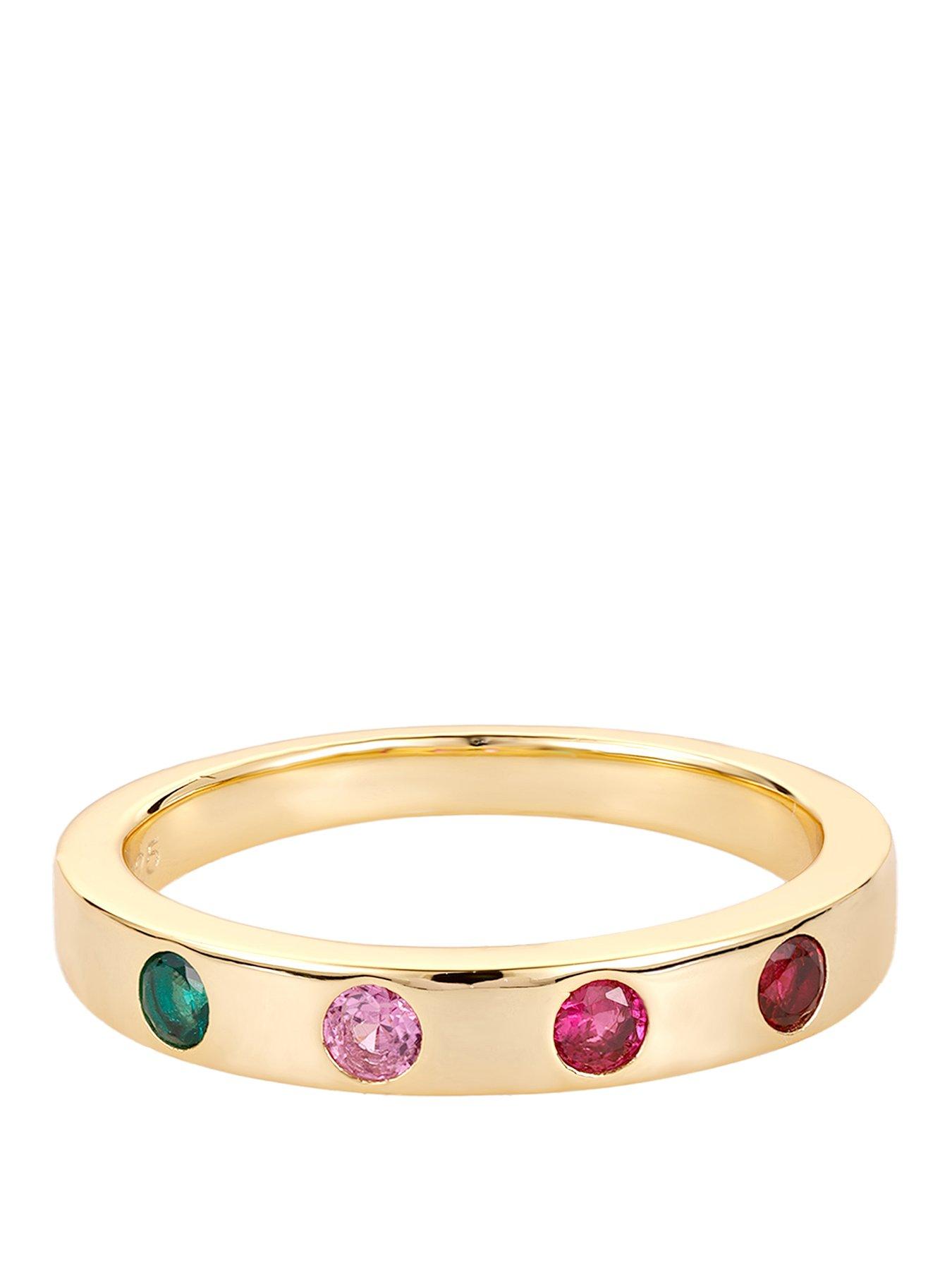 V by Very Sterling Silver Gold Plated Multi CZ Ring