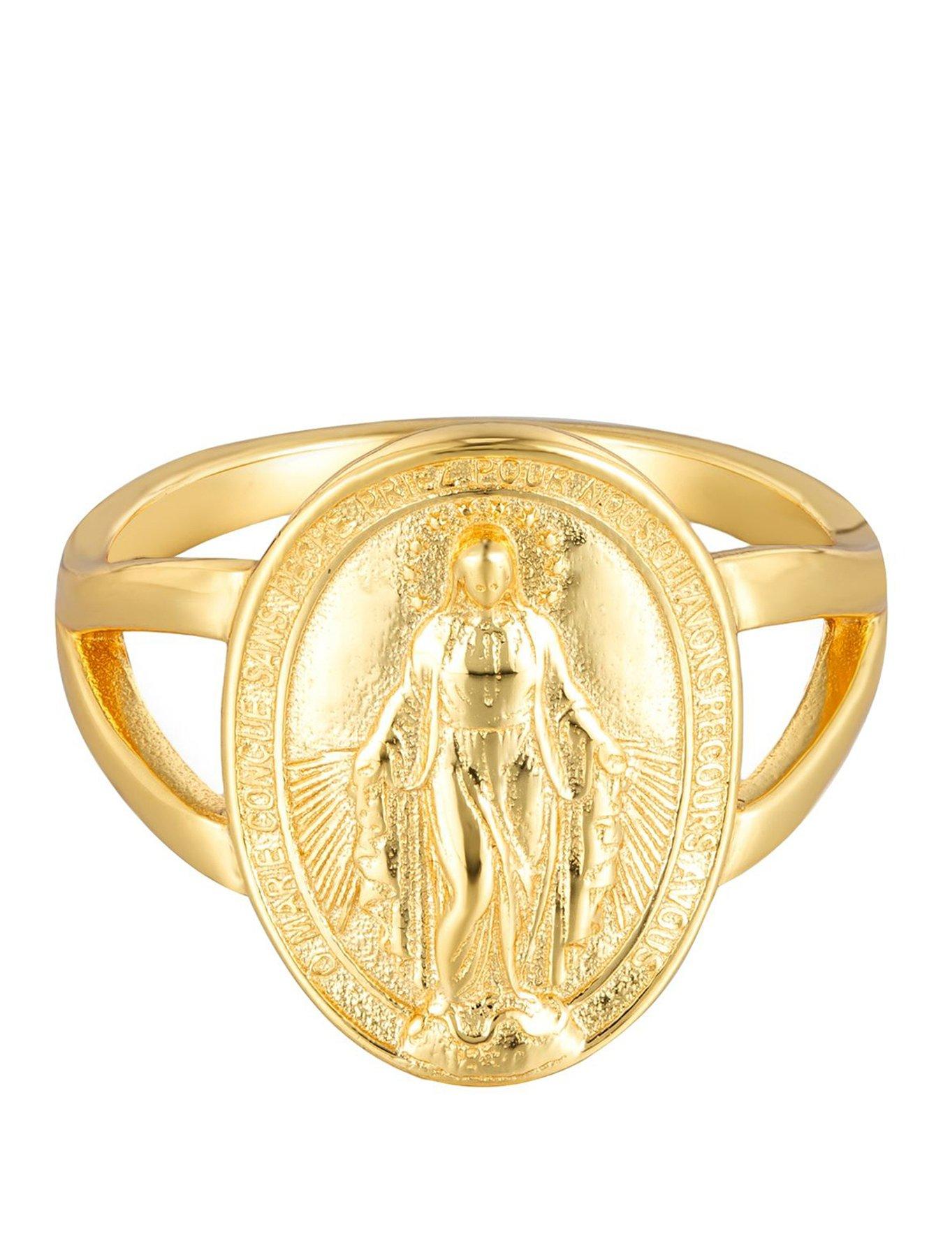 V by Very Gold Plated Sterling Silver Miraculous Medal Ring