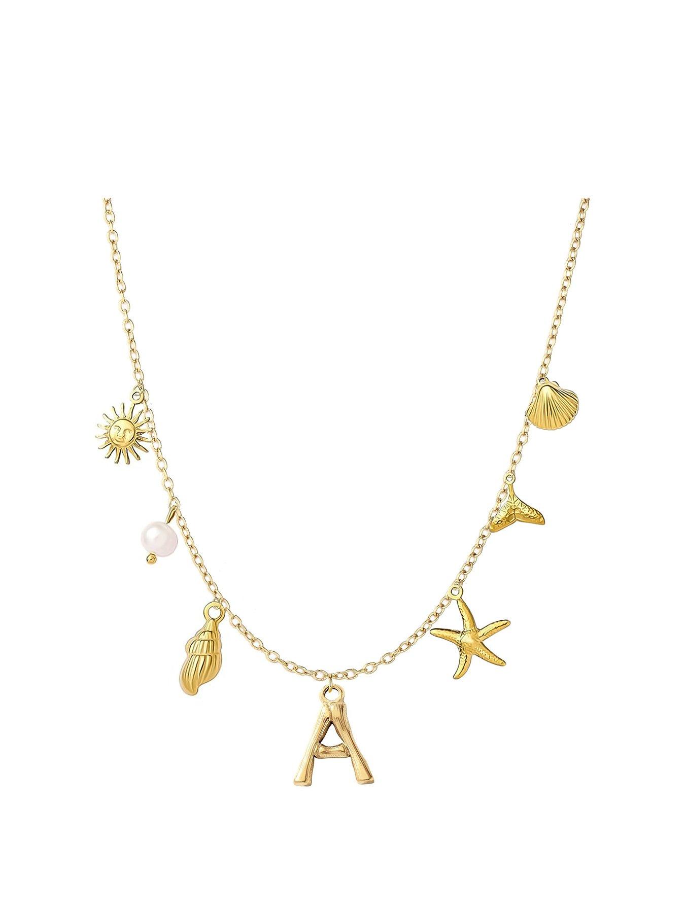 undefined Gold Plated Sea Life and initial Statement Charm Necklace