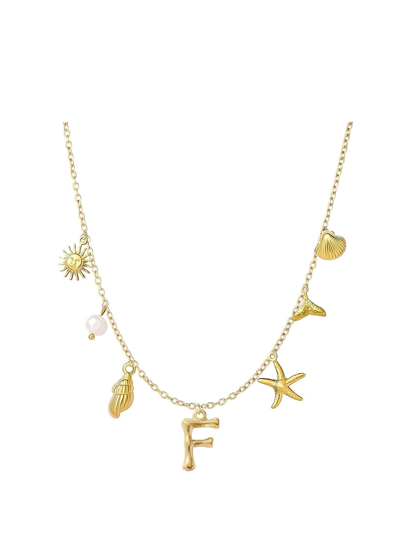 undefined Gold Plated Sea Life and initial Statement Charm Necklace