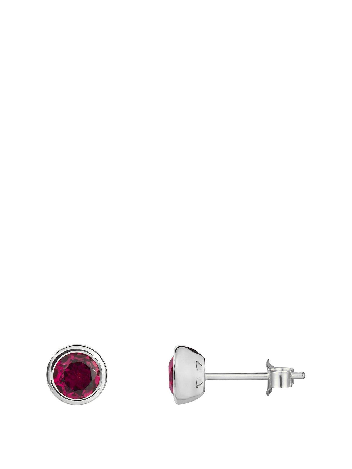 Product photograph of The Love Collection Sterling Silver Birthstone Cz Rubover Stud Earrings from very.co.uk