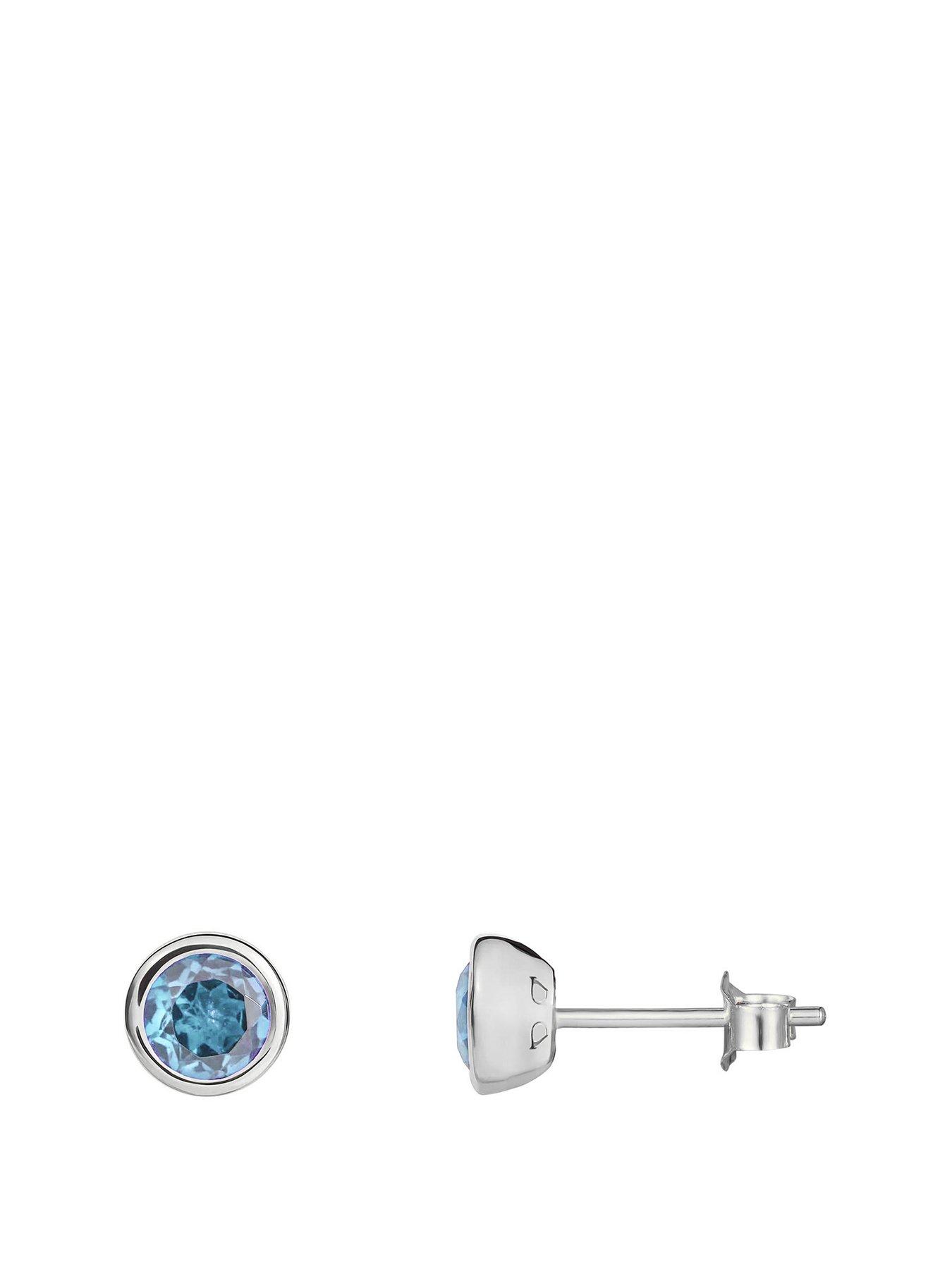 undefined Sterling Silver Birthstone CZ Rubover Stud Earrings