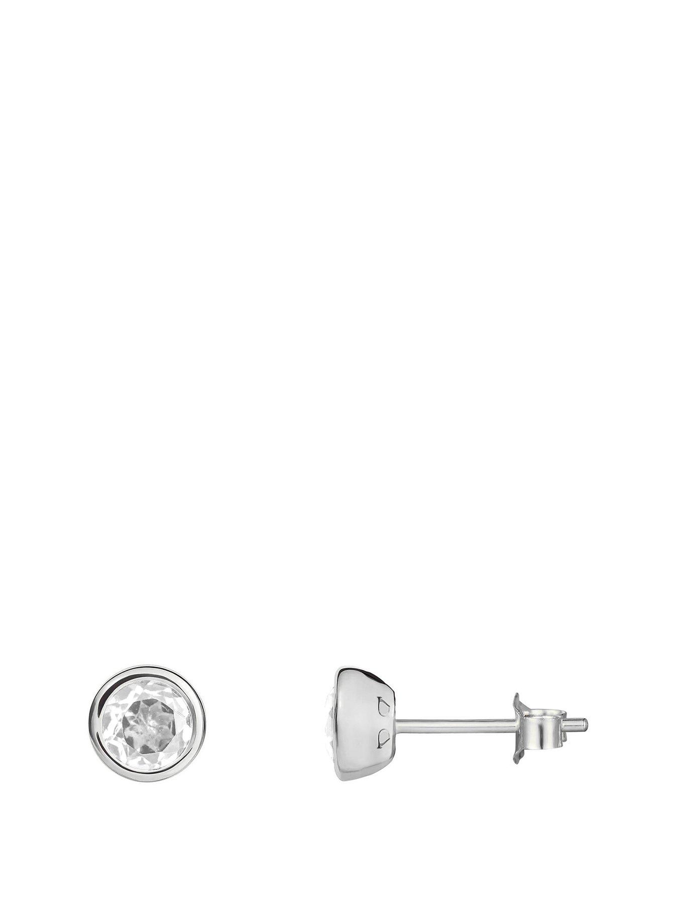 undefined Sterling Silver Birthstone CZ Rubover Stud Earrings