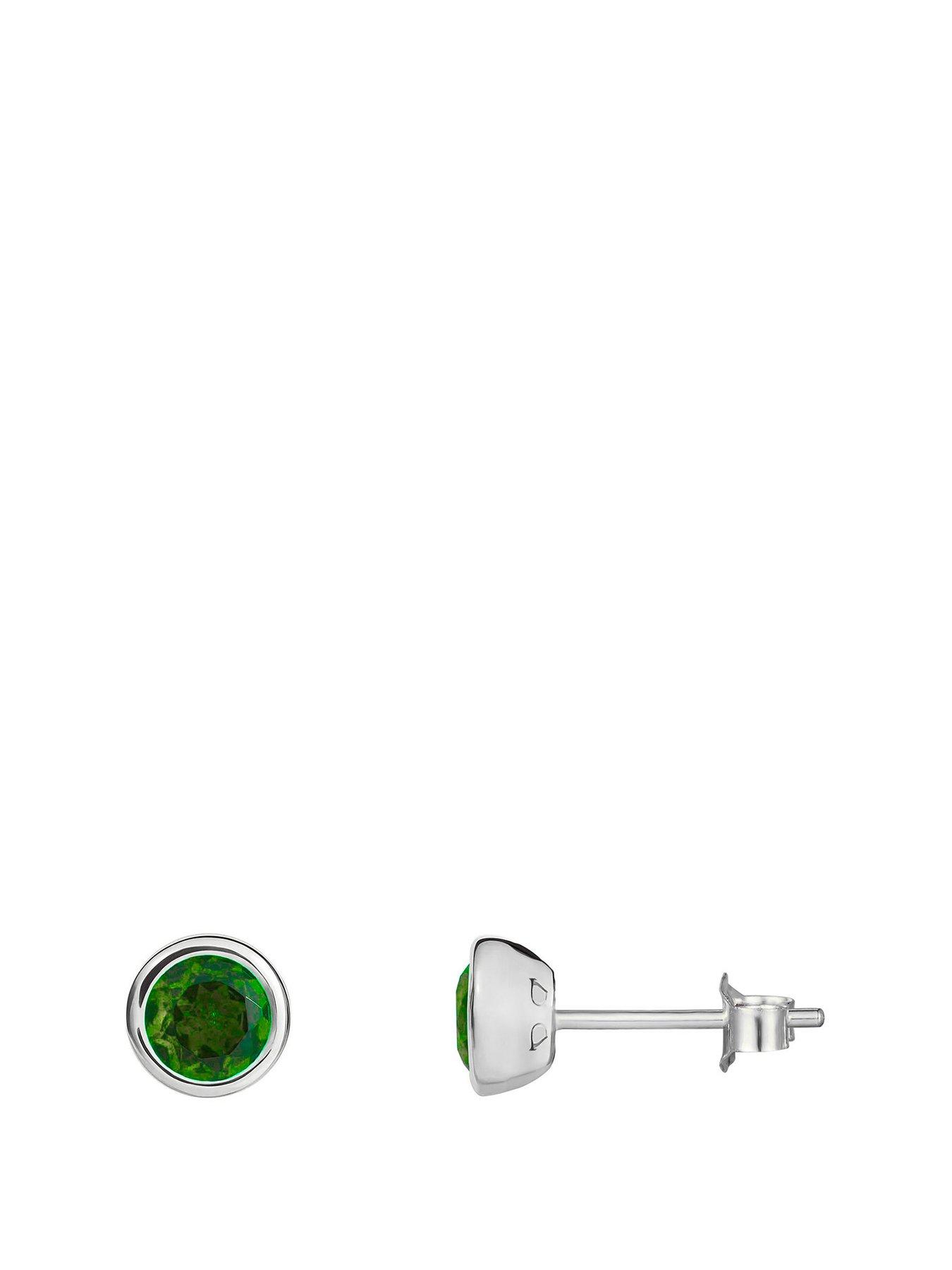 undefined Sterling Silver Birthstone CZ Rubover Stud Earrings