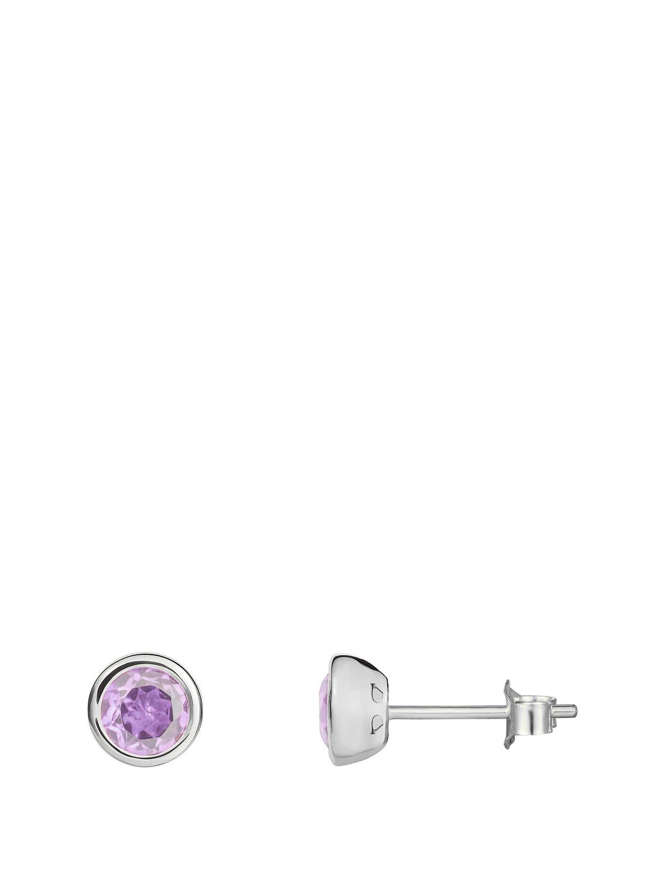 undefined Sterling Silver Birthstone CZ Rubover Stud Earrings