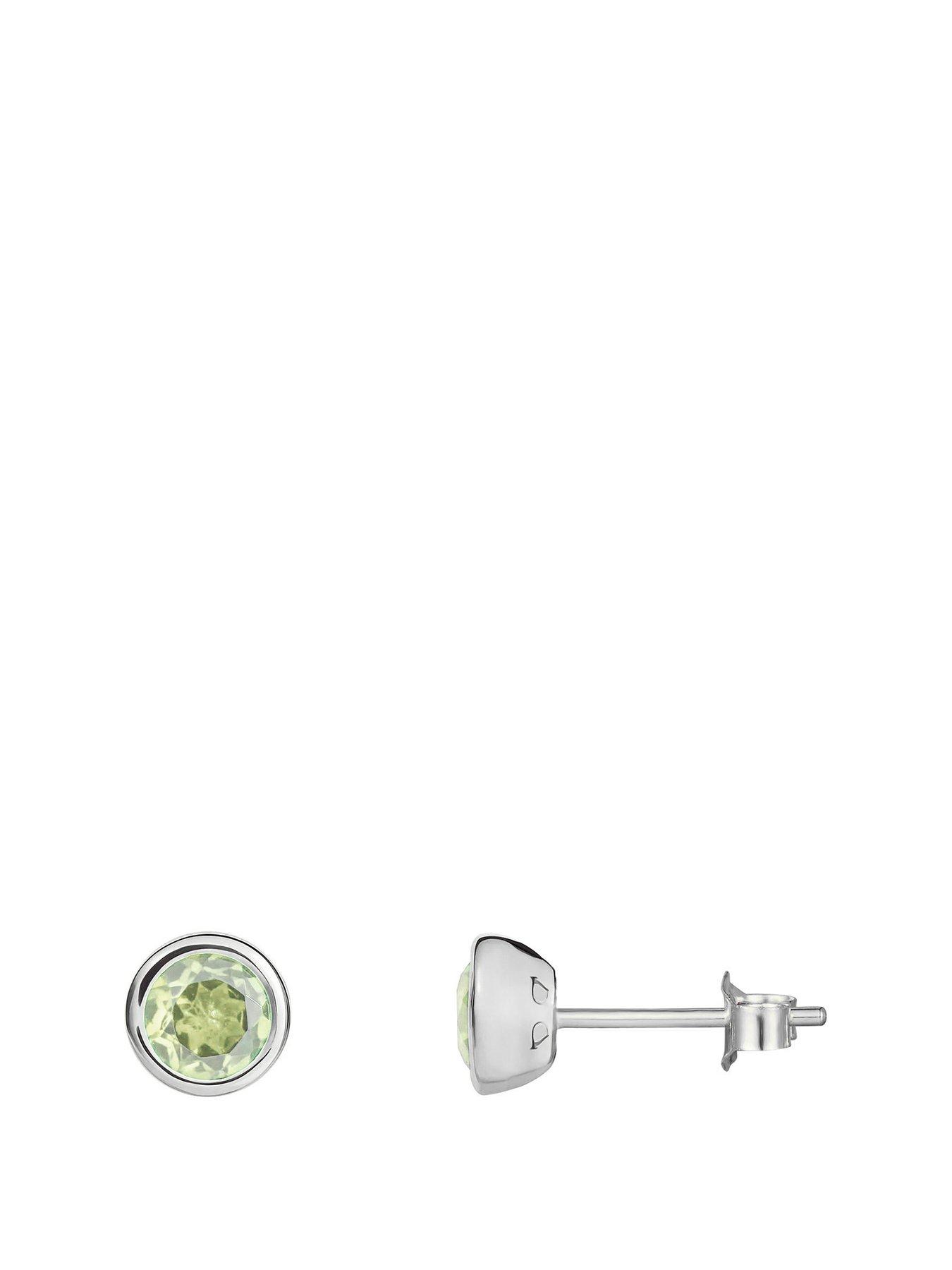 undefined Sterling Silver Birthstone CZ Rubover Stud Earrings