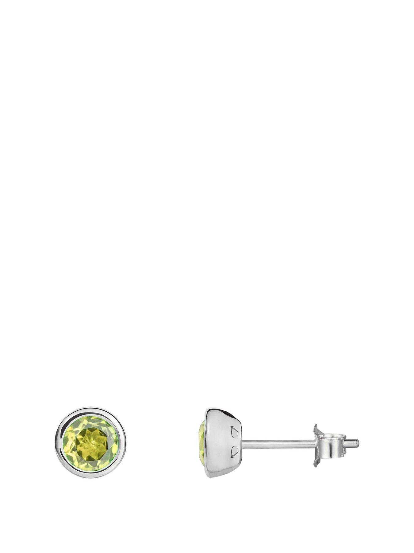 undefined Sterling Silver Birthstone CZ Rubover Stud Earrings