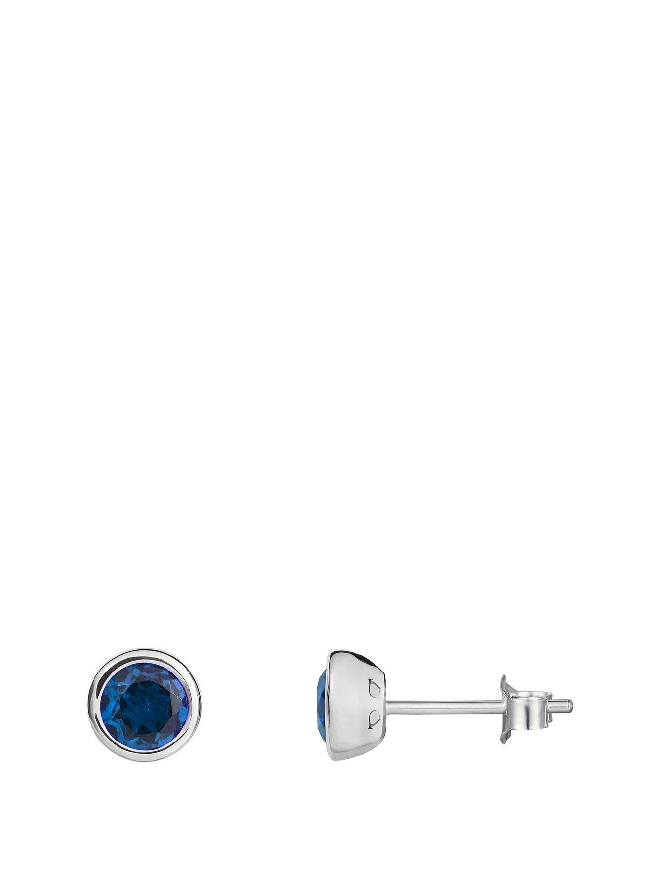undefined Sterling Silver Birthstone CZ Rubover Stud Earrings