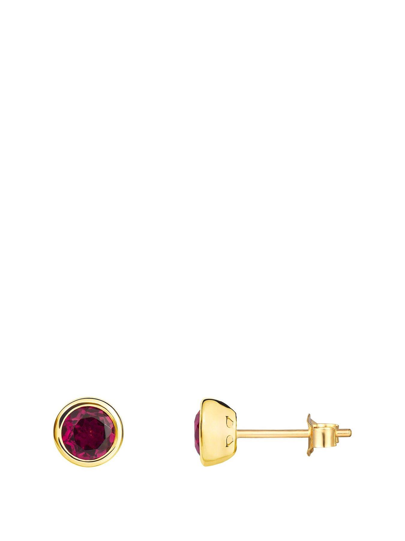 Product photograph of The Love Collection Gold Plated Sterling Silver Birthstone Cz Rubover Stud Earrings from very.co.uk