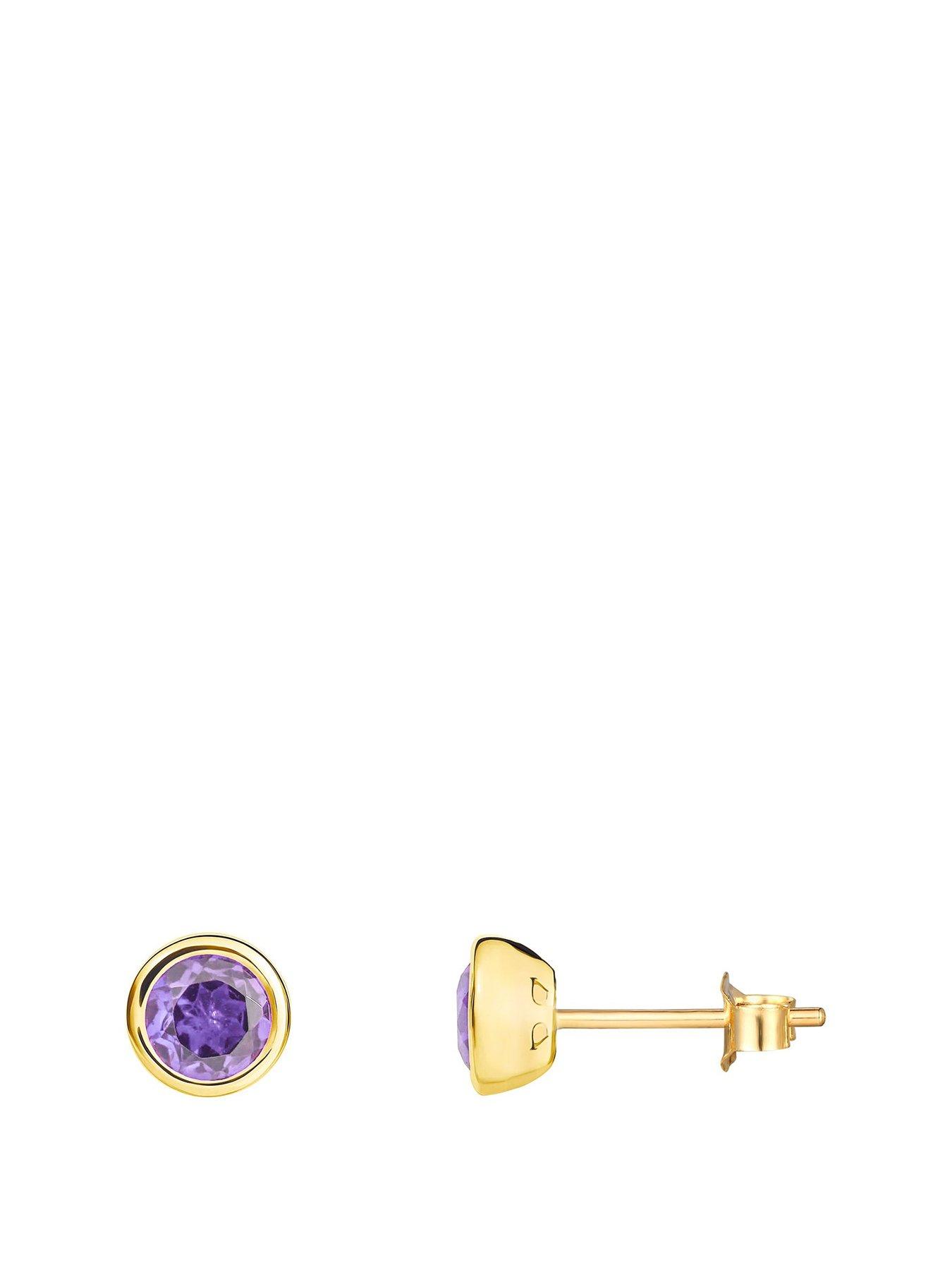 The Love Collection Gold Plated Sterling Silver Birthstone CZ Rubover Stud Earrings