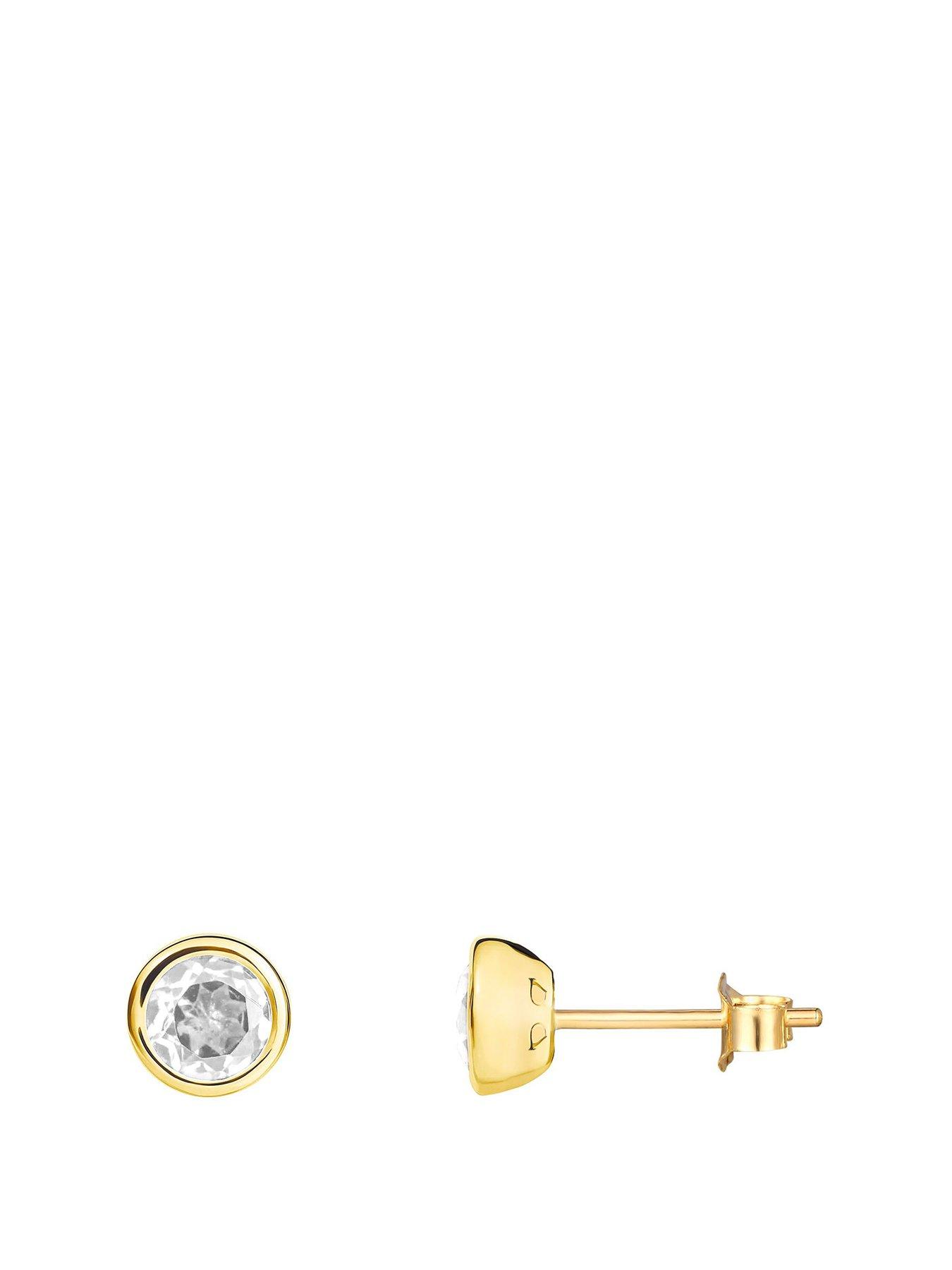 undefined Gold Plated Sterling Silver Birthstone CZ Rubover Stud Earrings