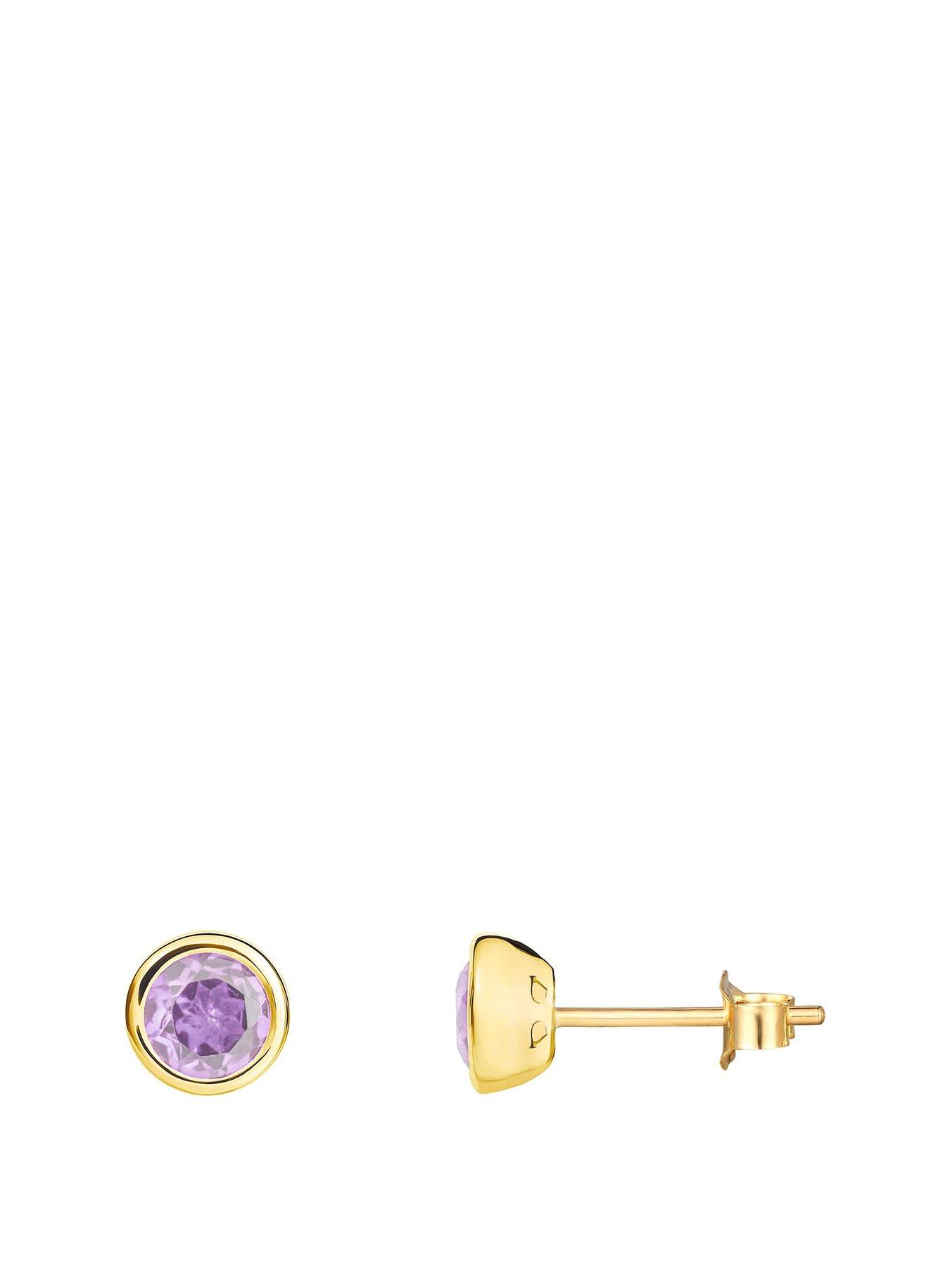 undefined Gold Plated Sterling Silver Birthstone CZ Rubover Stud Earrings