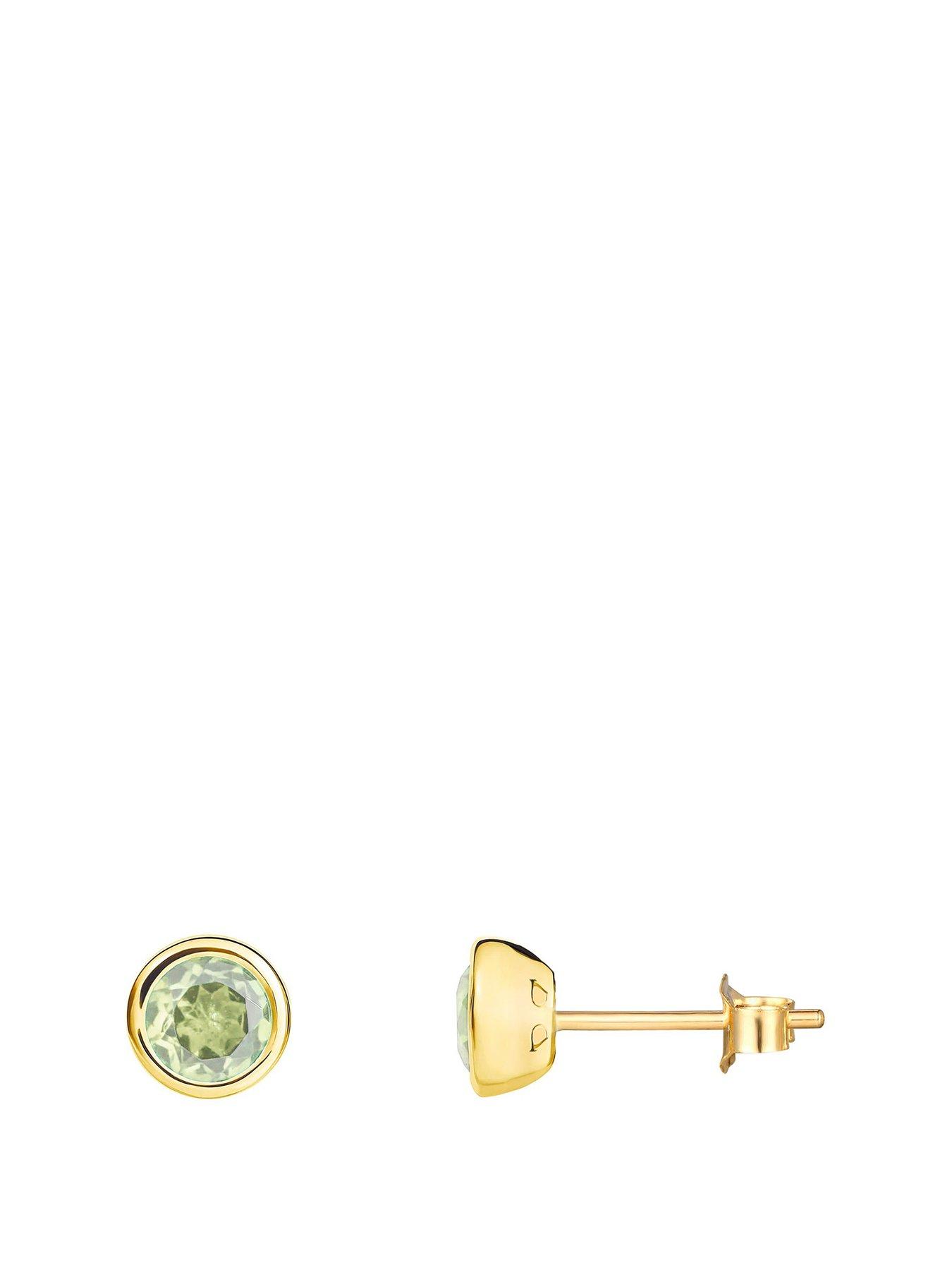 undefined Gold Plated Sterling Silver Birthstone CZ Rubover Stud Earrings