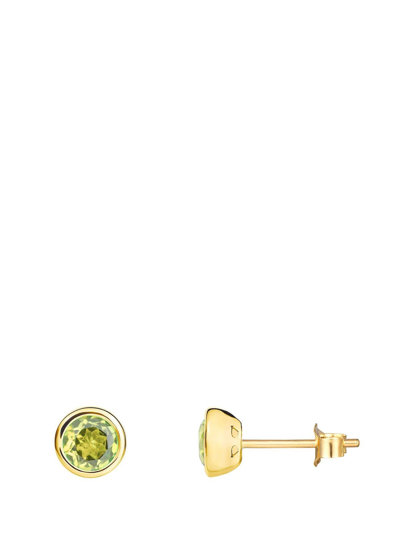 undefined Gold Plated Sterling Silver Birthstone CZ Rubover Stud Earrings
