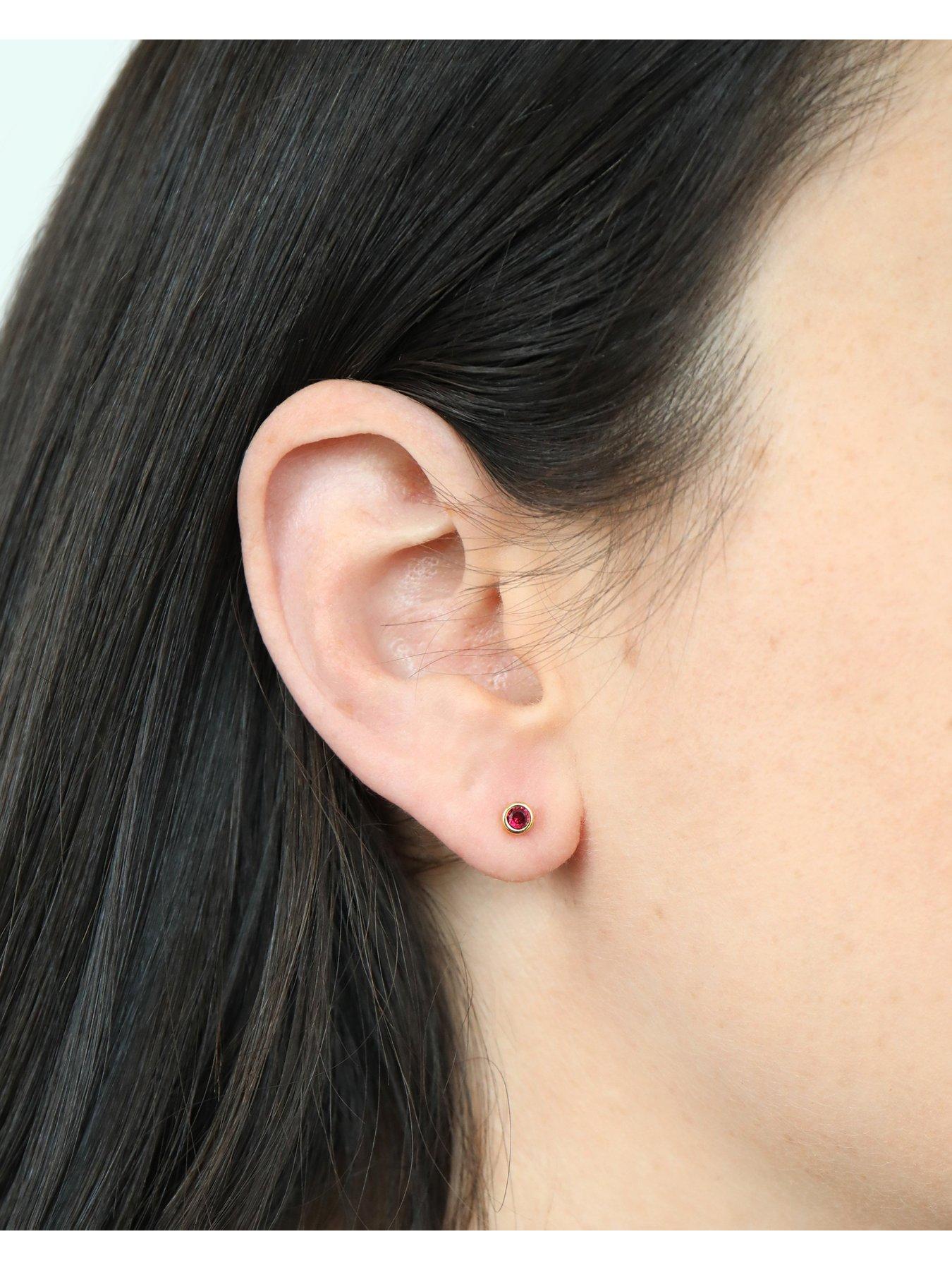 Image 2 of 3 of The Love Collection Gold Plated Sterling Silver Birthstone CZ Rubover Stud Earrings