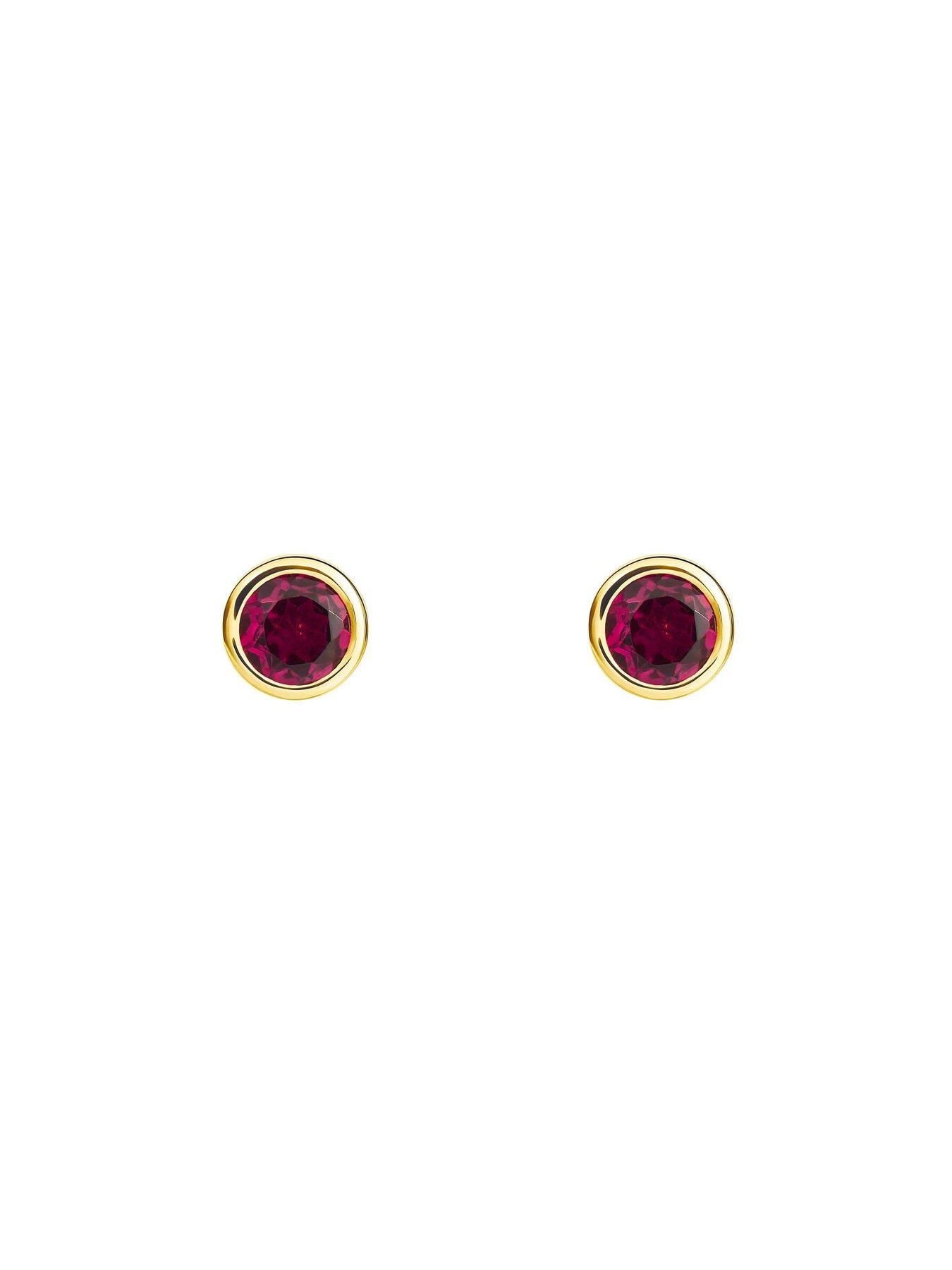 Image 3 of 3 of The Love Collection Gold Plated Sterling Silver Birthstone CZ Rubover Stud Earrings